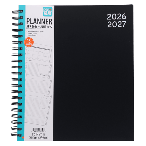 15-Month Weekly Planner, 8.5" x 11", Black, April 2026-June 2027