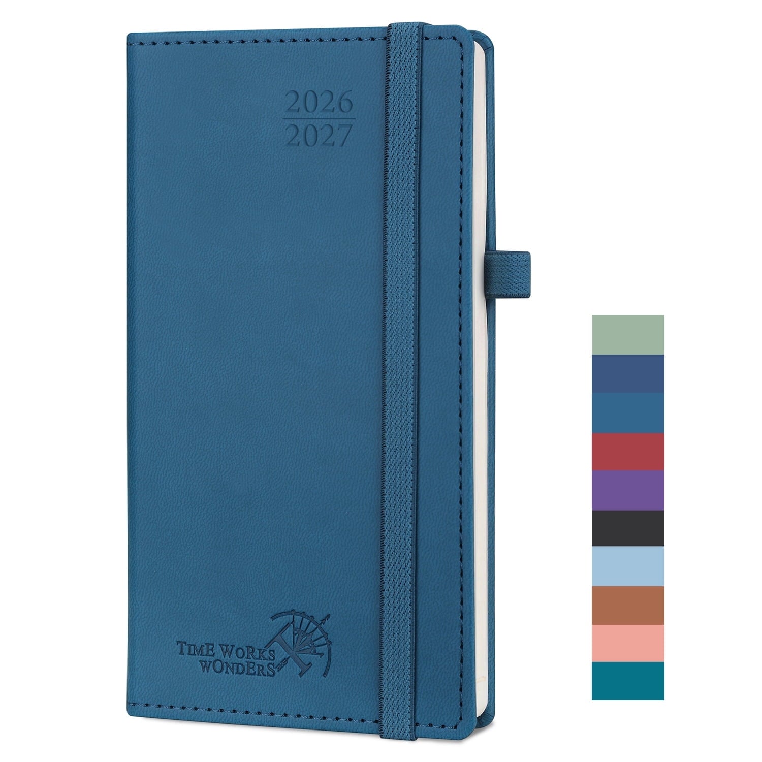 POPRUN Pocket Planner 2026-2027, 3.5" x 6.5", (Aug 26-Dec 27) Academic Pocket Calendar for Purse with Storage Pocket, Vegan Leather Hardcove