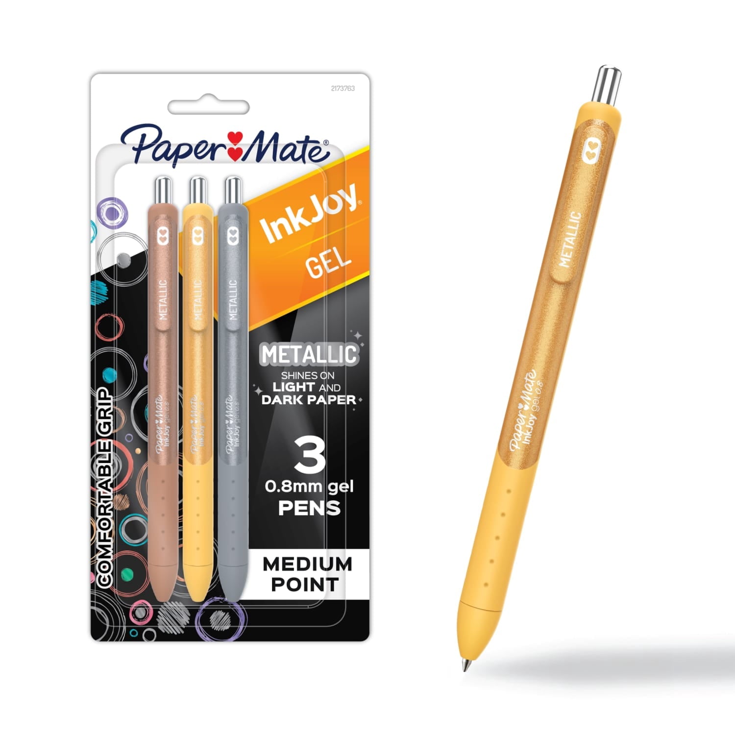 InkJoy Gel Pens, Metallic Pens, Retractable, Medium Point (0.8mm) Assorted Colors, 3 Count