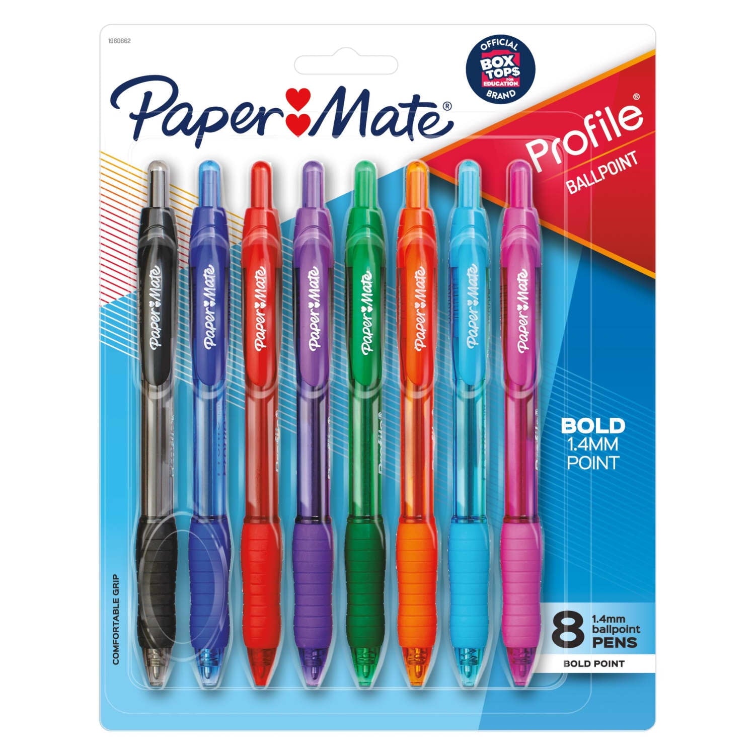 Profile Ballpoint Pen, Retractable, Bold 1.4 mm, Assorted Ink and Barrel Colors, 8/Pack