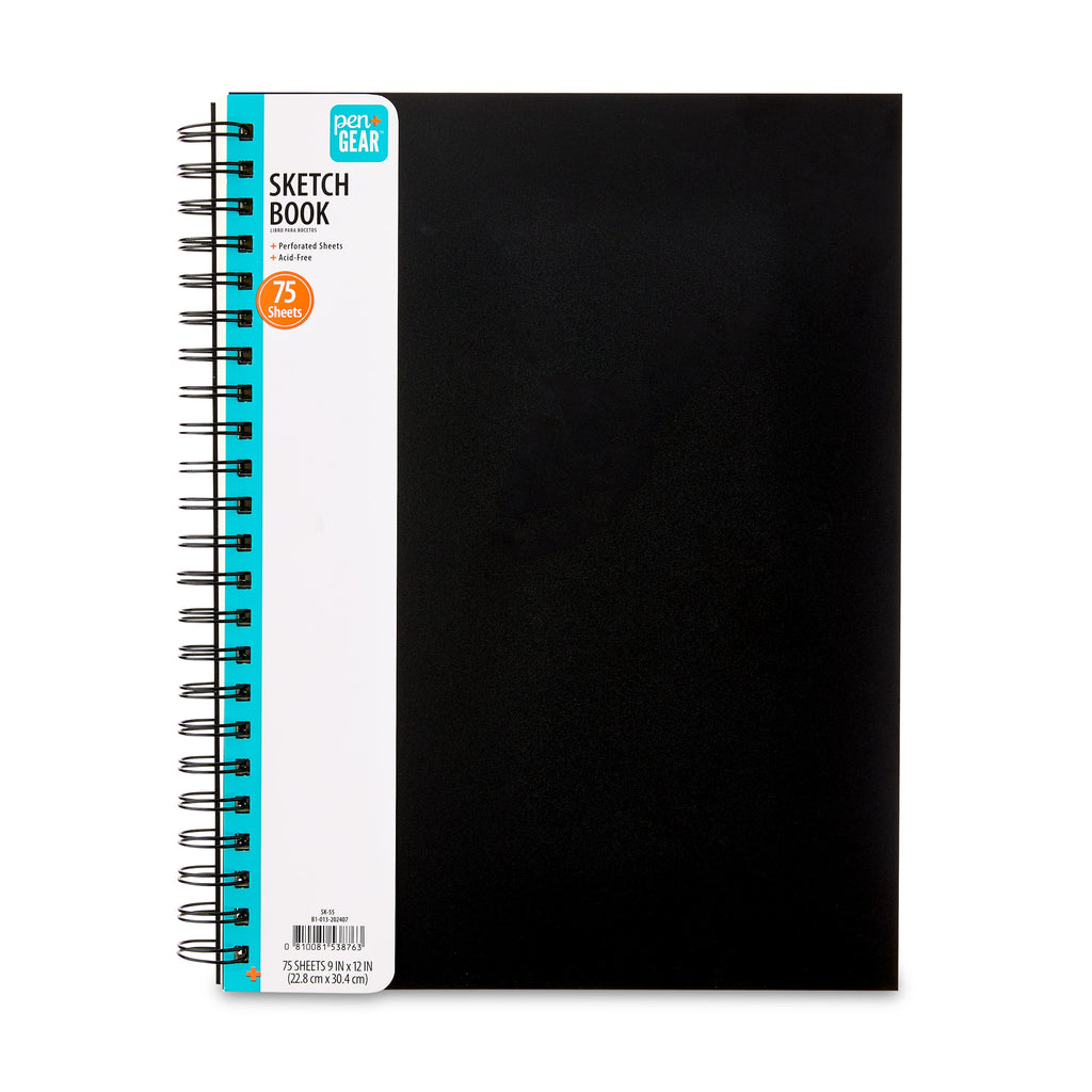 12" x 9" Spiral Sketch Book, 75 Sheets of White, Acid Free, Perforated Premium Drawing Paper
