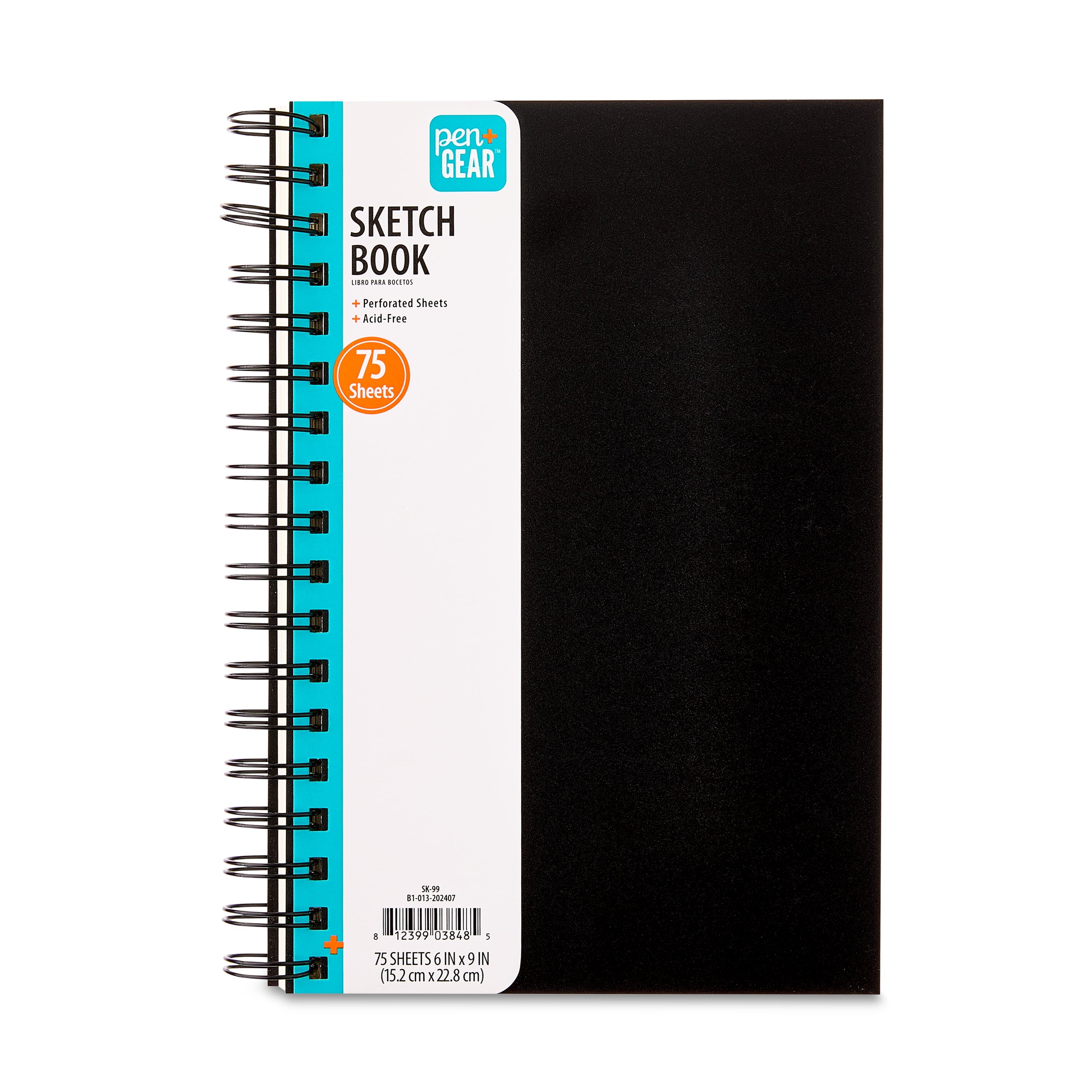 9" x 6" Spiral Sketch Book, 75 Sheets of White, Acid Free, Perforated Premium Drawing Paper