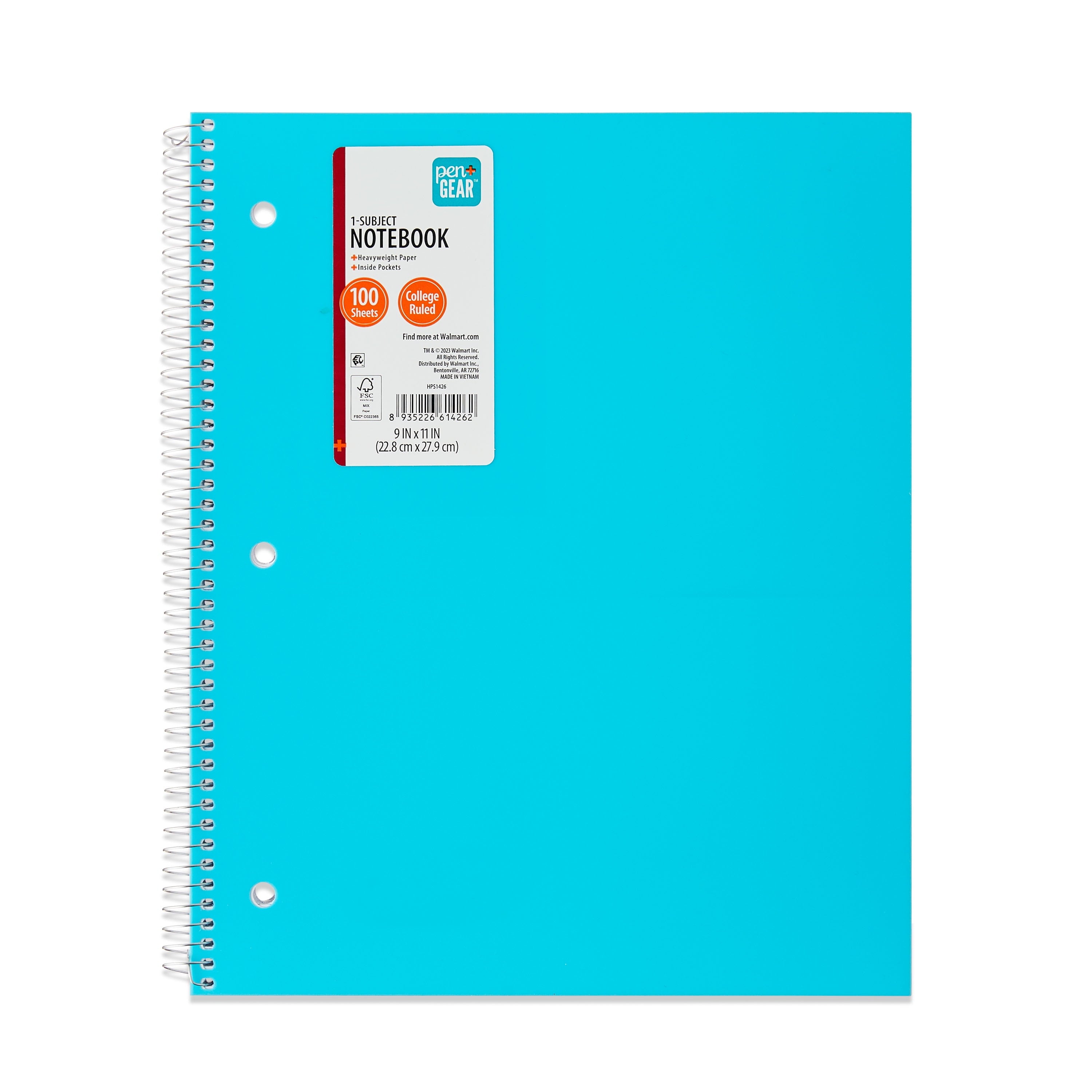 Poly 1-Subject Notebook with Inside Pockets, 9" x 11", Teal, 100 Heavyweight Sheets