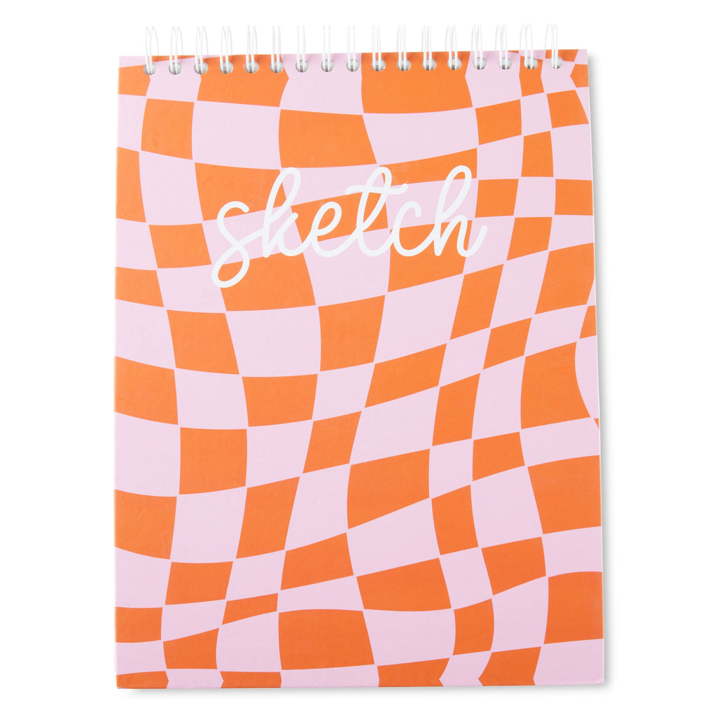 Fashion Sketchbook, Pink and Orange Checkered Print, 120 Sheets, 240 Pages, 9" x 12"