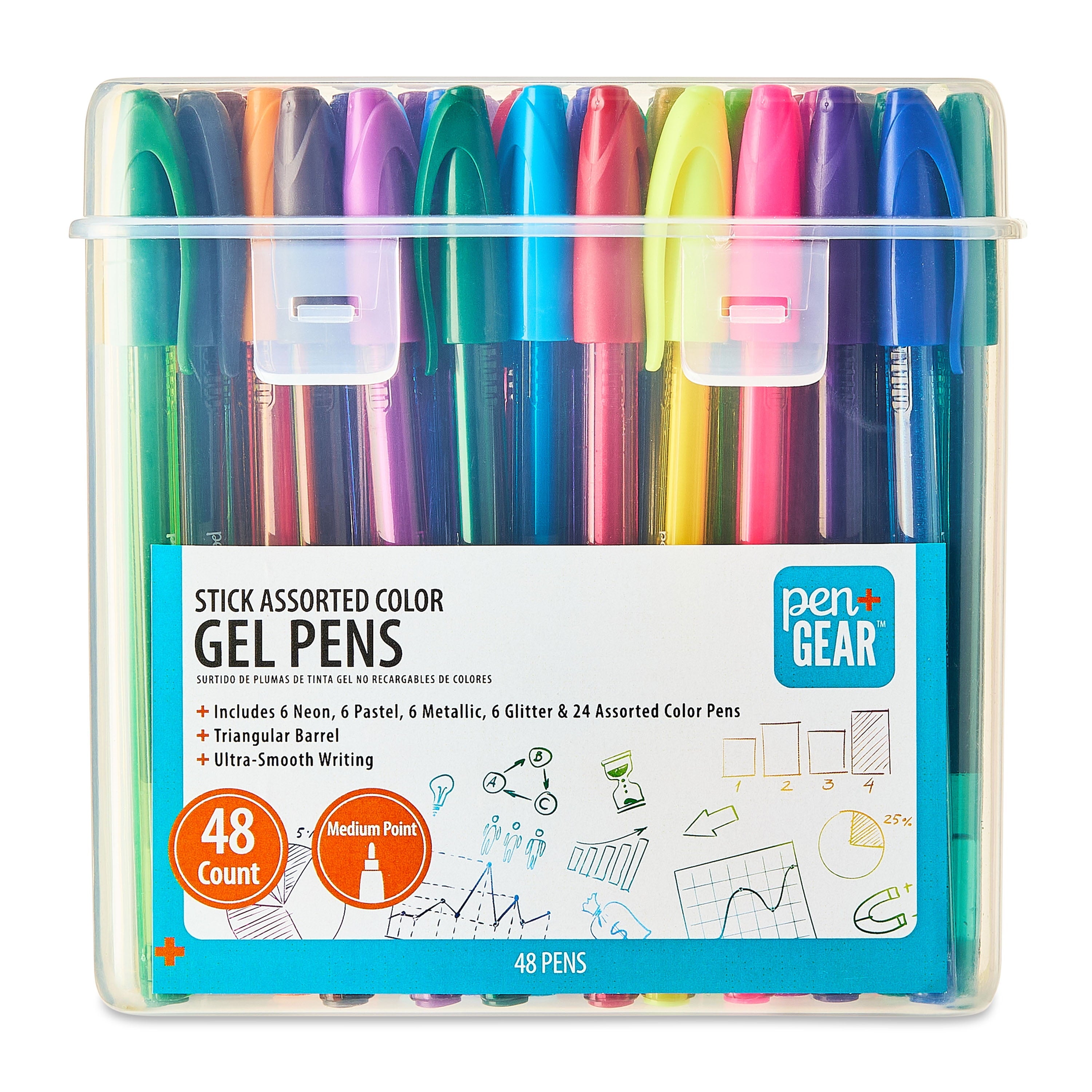 Gel Stick Pens, Medium Point, 0.7 mm, Assorted Colors, 48-count, 192511