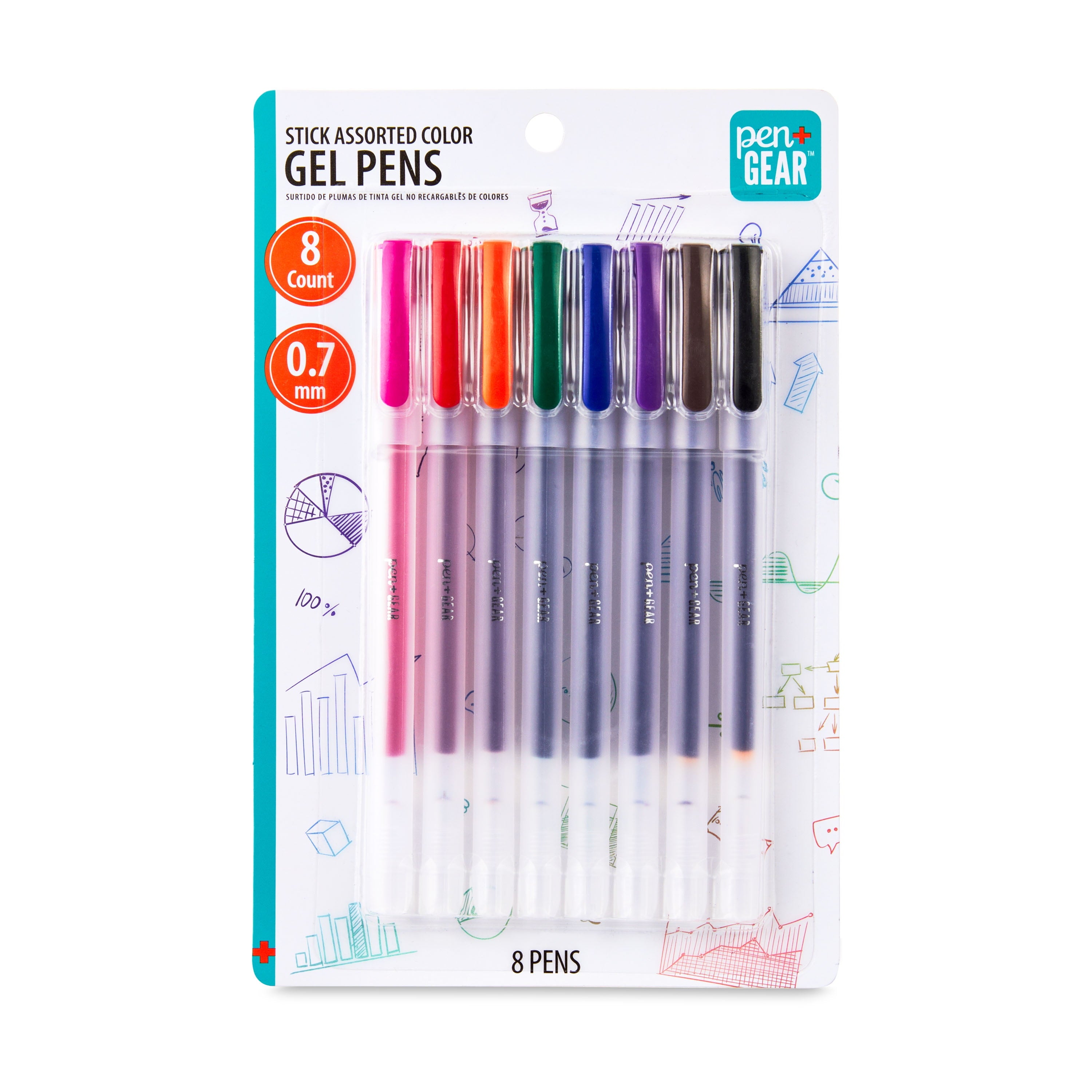 Gel Stick Pens, Medium Point,0.7mm, Assorted Ink,8Count
