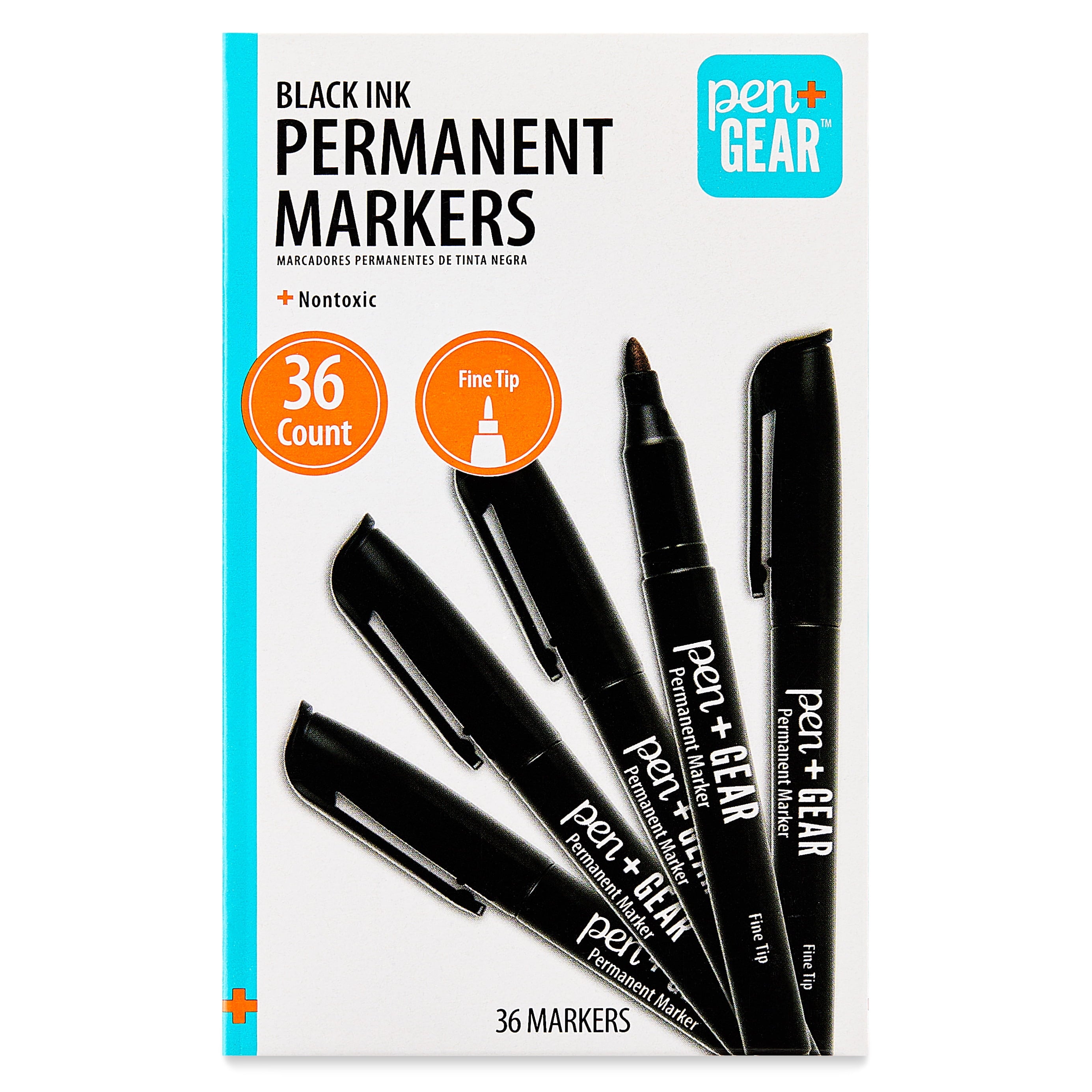 Permanent Markers, Fine Tip, Black, 36 Count
