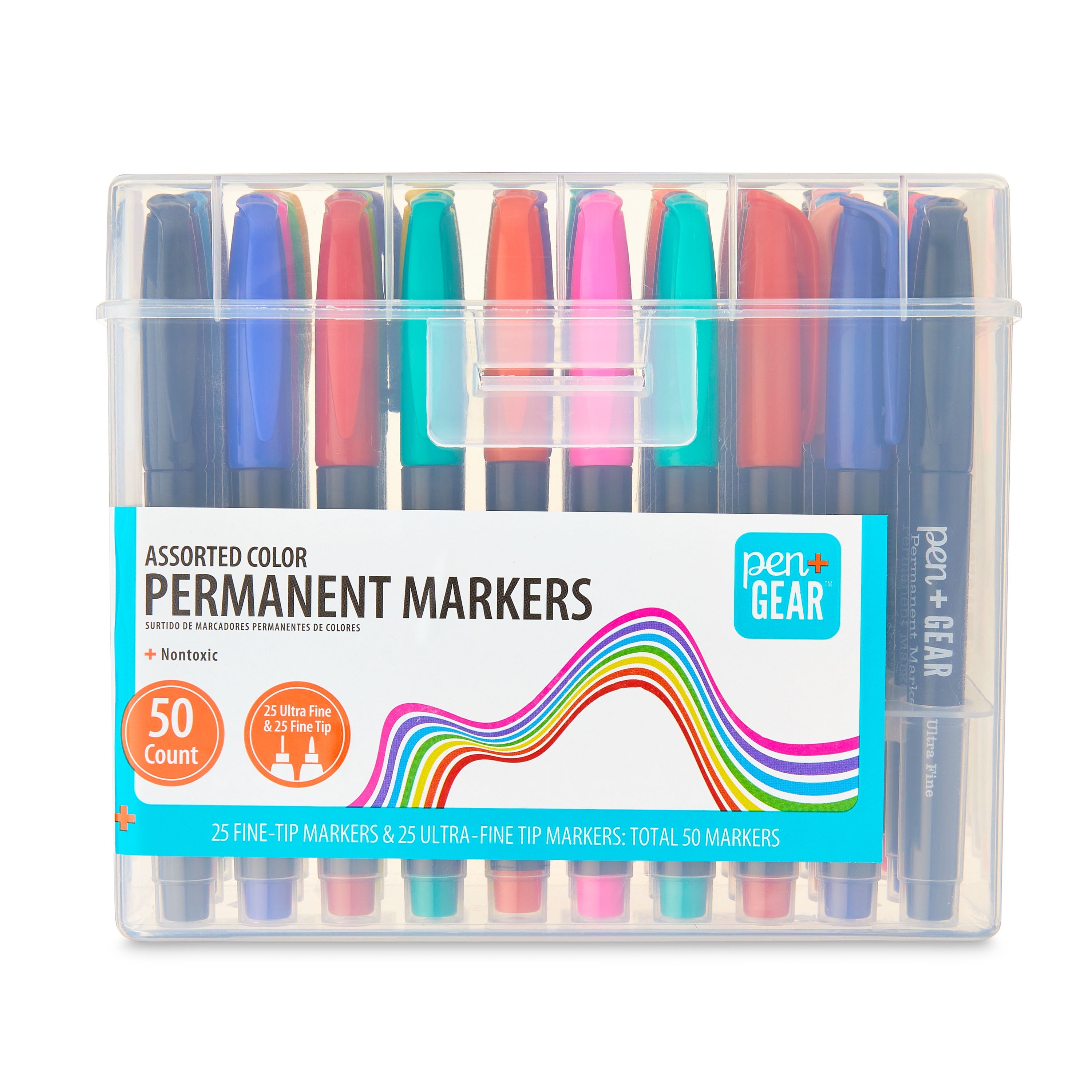 Permanent Markers, Fine + Ultra Fine Tip, Assorted Colors, 50 Count