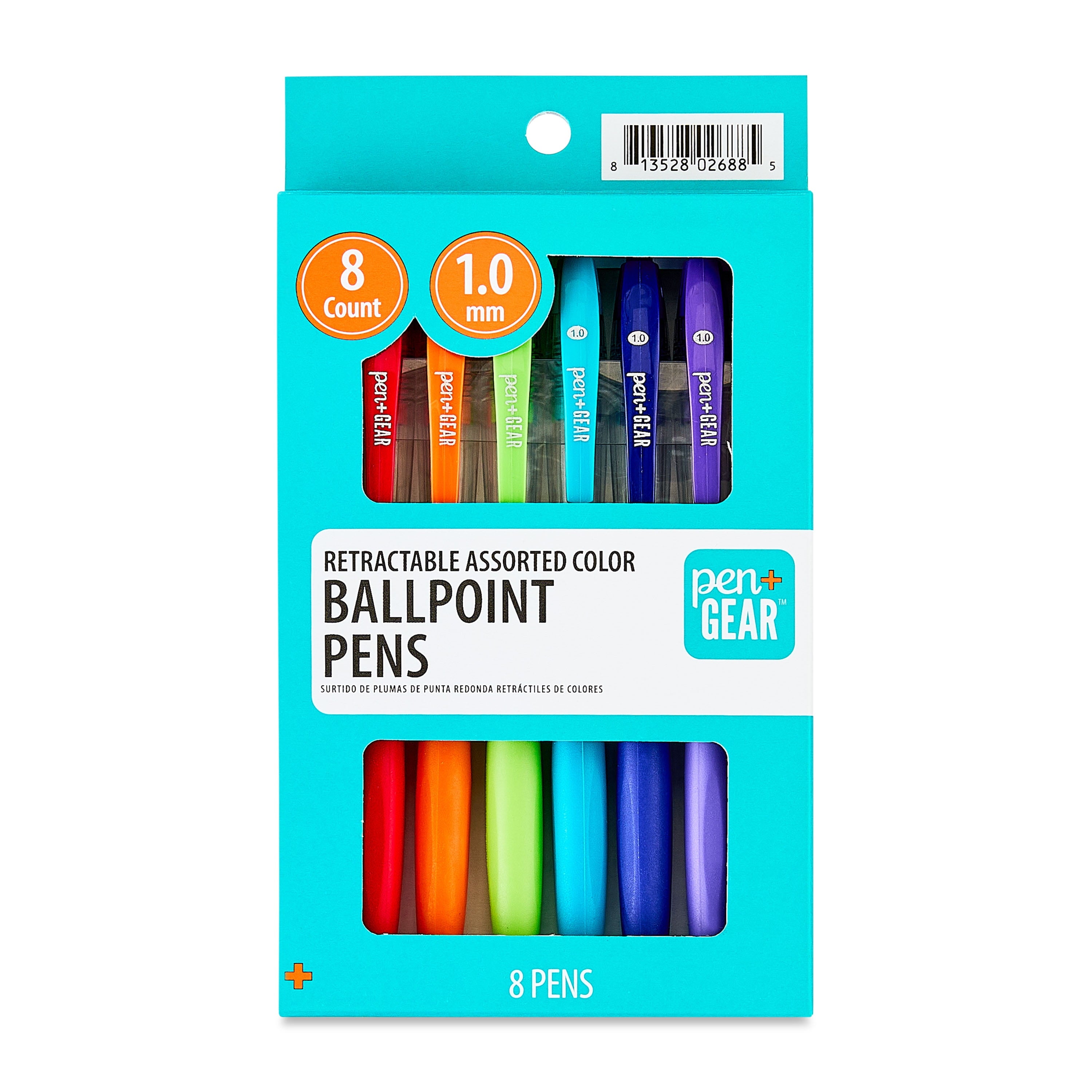 Retractable Ballpoint Pens, Medium Point, 1.0 mm, 8 Count, Assorted Colors