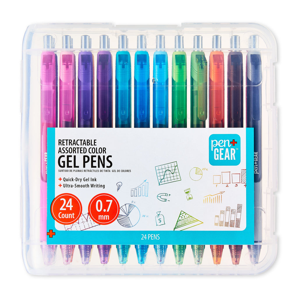 Retractable Gel Ink Pens, Medium Point, 0.7mm, Assorted Ink, 24Count