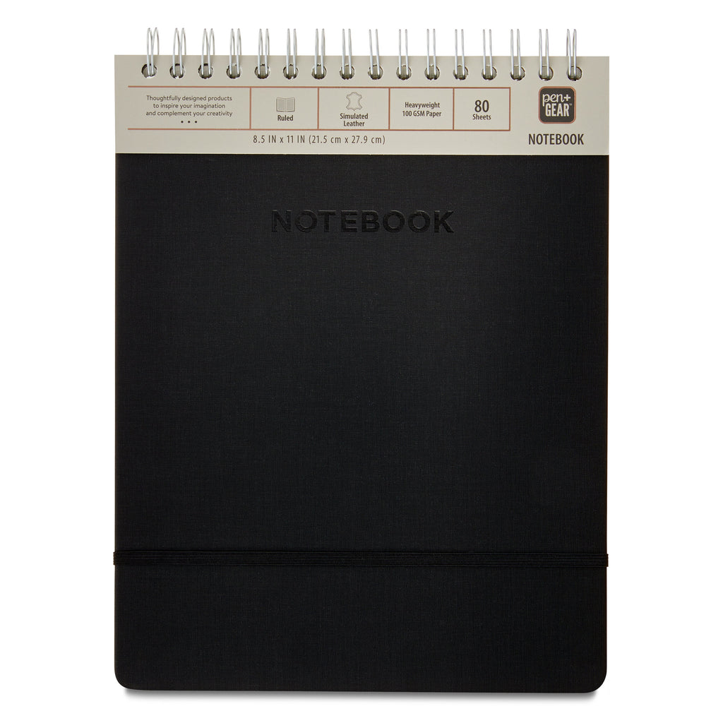 Simulated Leather Notebook, Black, 8.5" x 11", 80 Ruled Sheets, 160 Pages