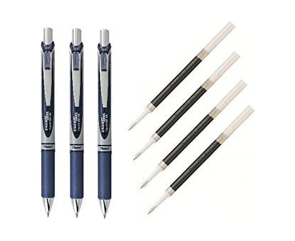 EnerGel Deluxe RTX Liquid Gel Ink Pen Set Kit, Pack of 3 with 4 Refills (Navy Blue - 0.7mm)
