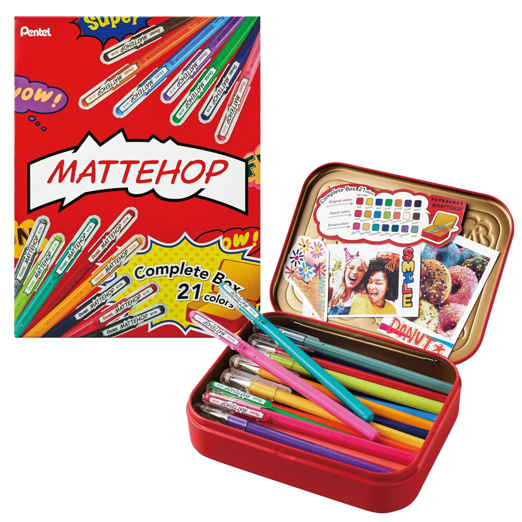 MATTEHOP Color Gel Pen Set, (1.0 mm), 21 Colors, with Metal Box