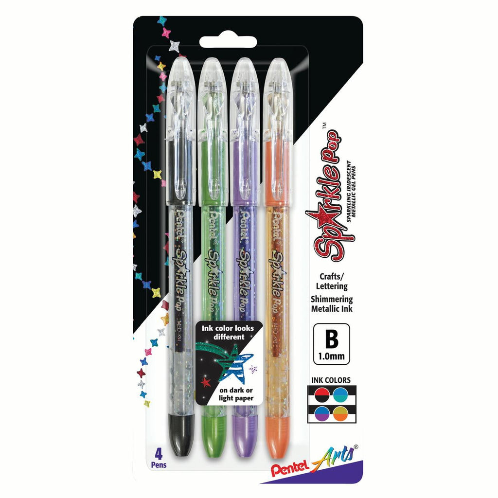 Sparkle Pop Metallic Gel Pen Set, 4-Colors, Black/Red, Green/Blue, Orange/Yellow & Violet/Blue