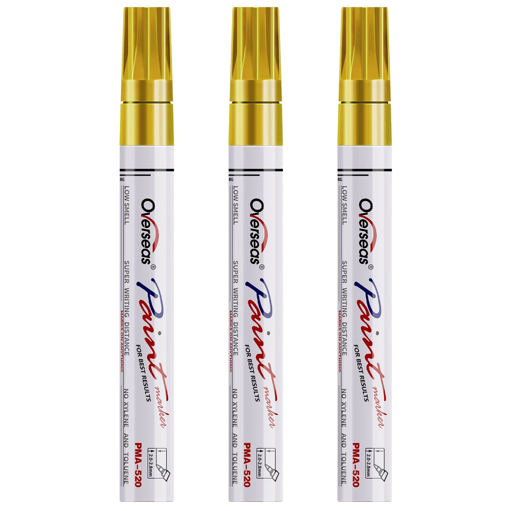 Permanent Paint Markers Pens - 3 Pack Gold Oil Based Paint Pens, Medium Tip, Quick Drying and Waterproof Marker Pen for Metal, Rock, Wood, F