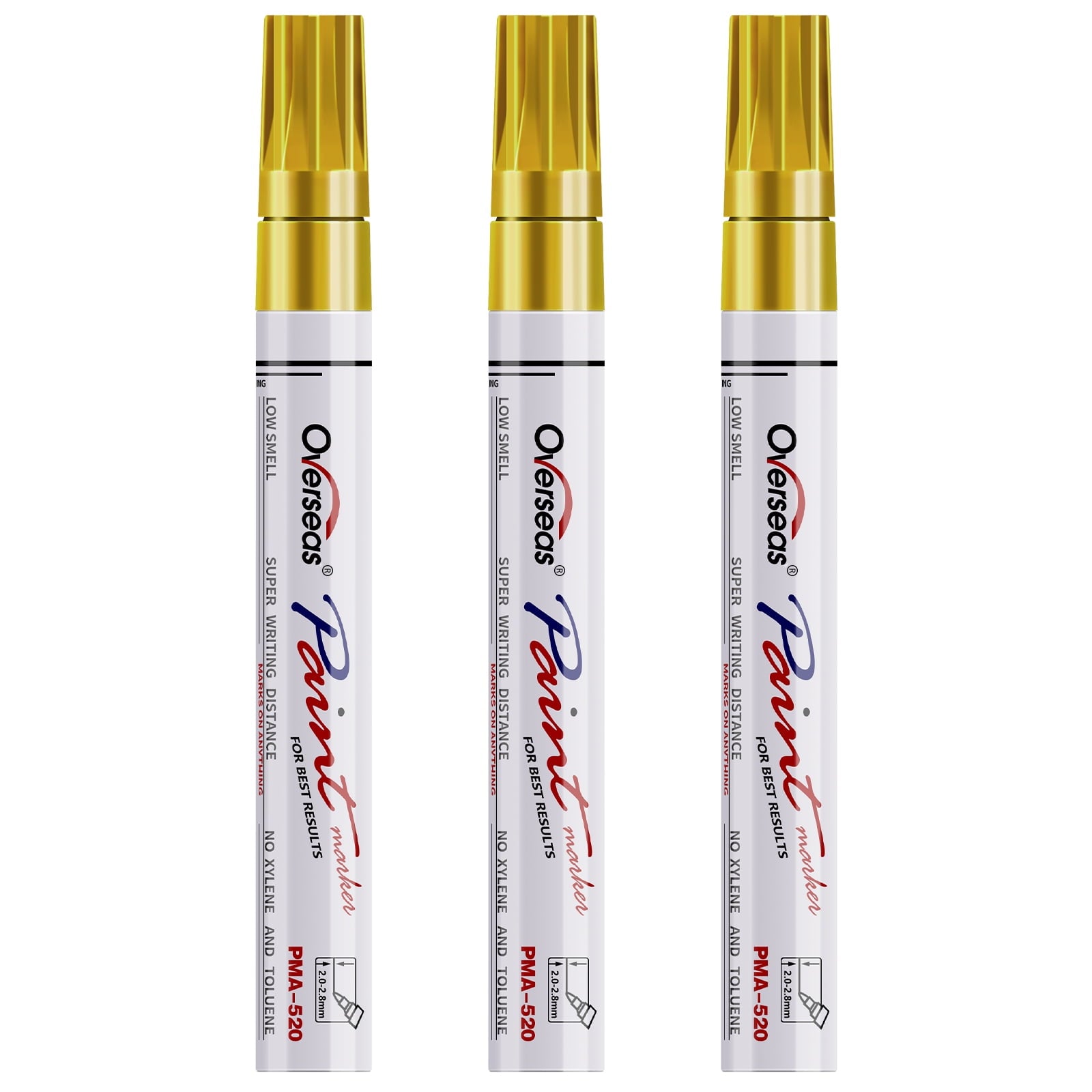 Permanent Paint Markers Pens - 3 Pack Gold Oil Based Paint Pens, Medium Tip, Quick Drying and Waterproof Marker Pen for Metal, Rock, Wood, F