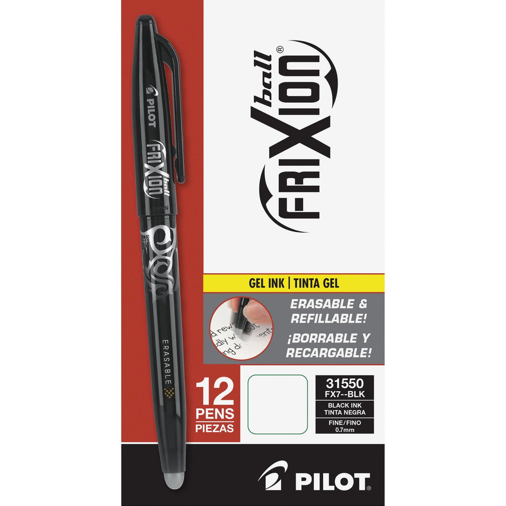 Ball Erasable Gel Pen Set, Fine Point 0.7mm, Black Ink, 12 Pack