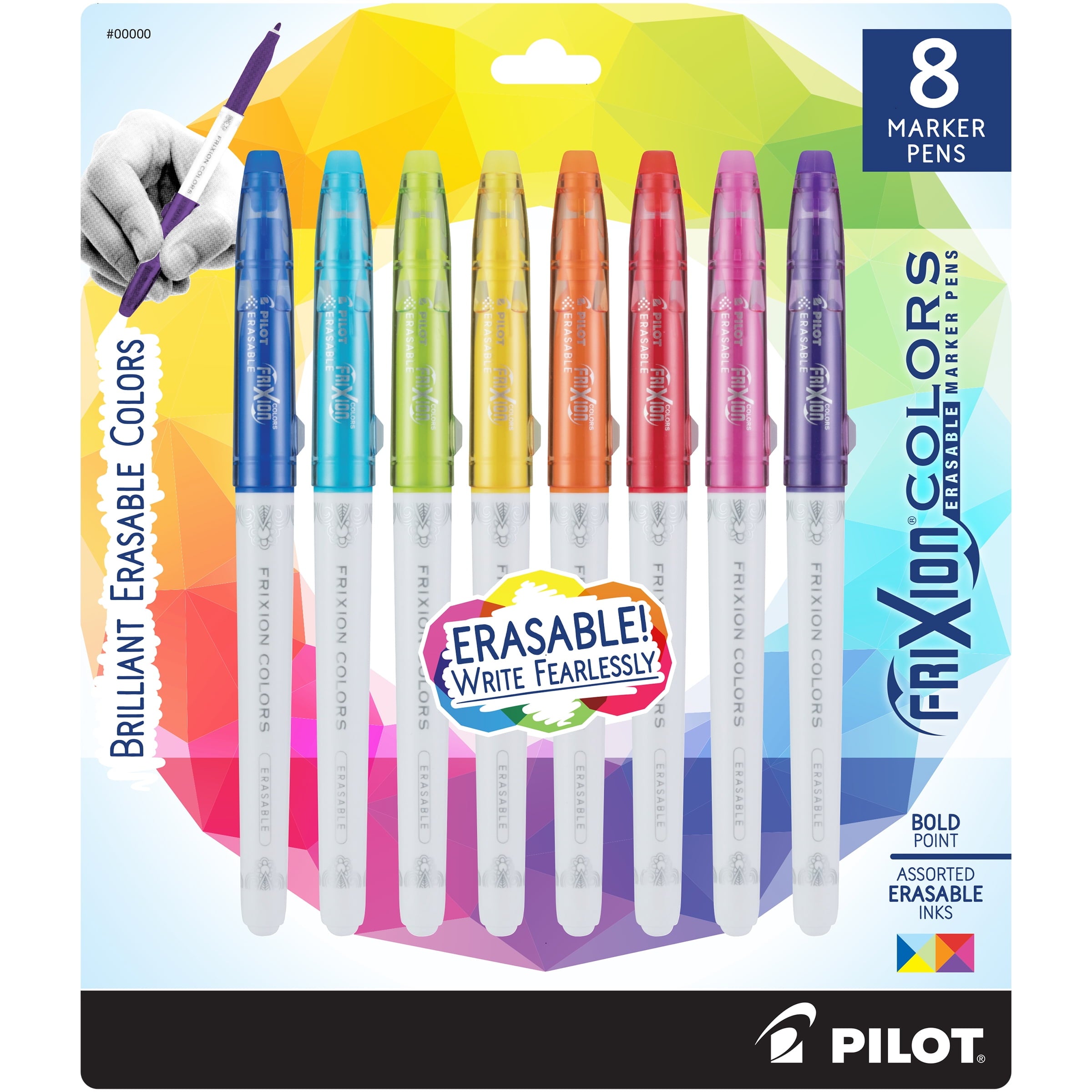 FriXion Erasable Color Markers, Bold Point, Assorted Ink, 8 Count