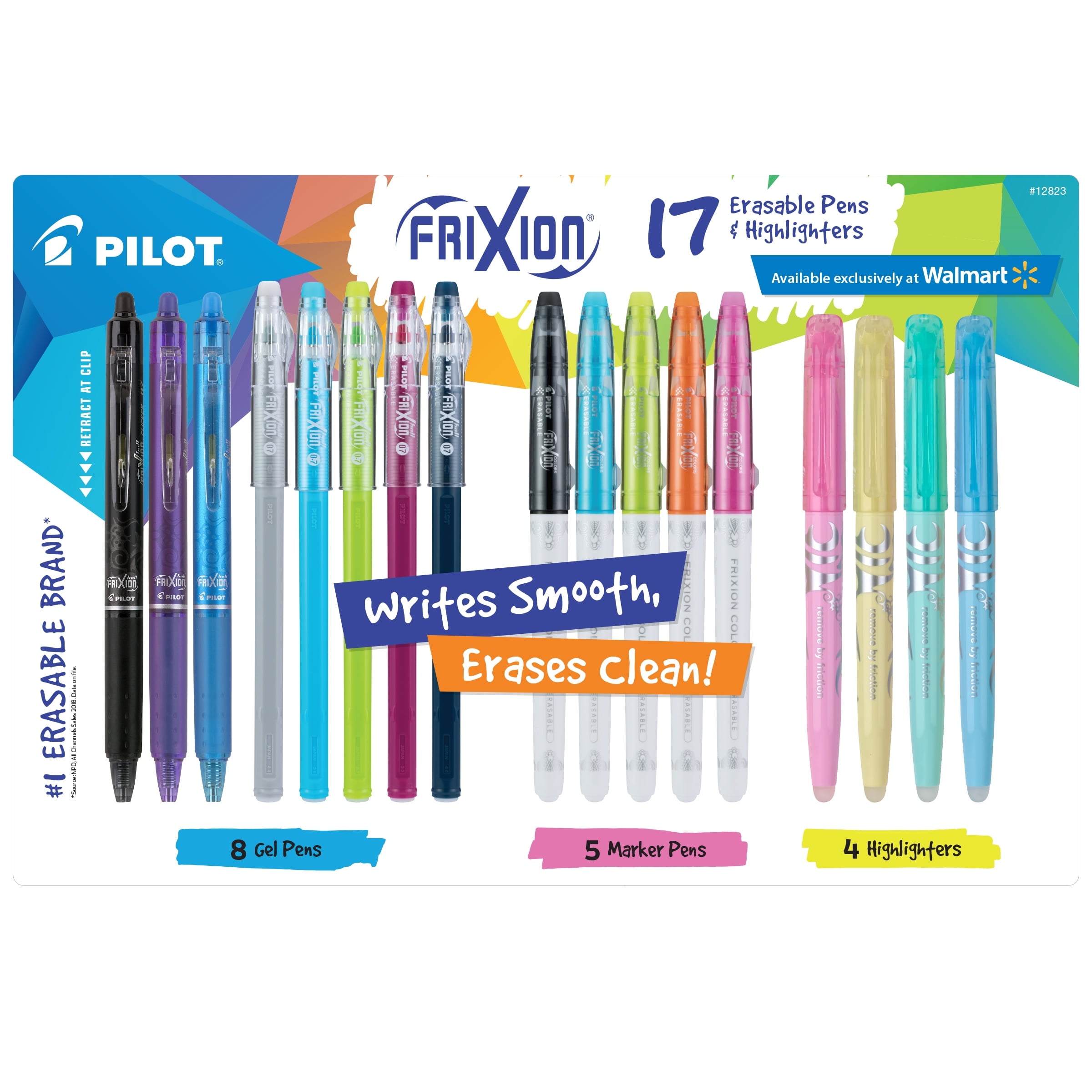 Assorted Erasable Gel Ink Pens; Markers, & Highlighters, Assorted Colors, 17 Count