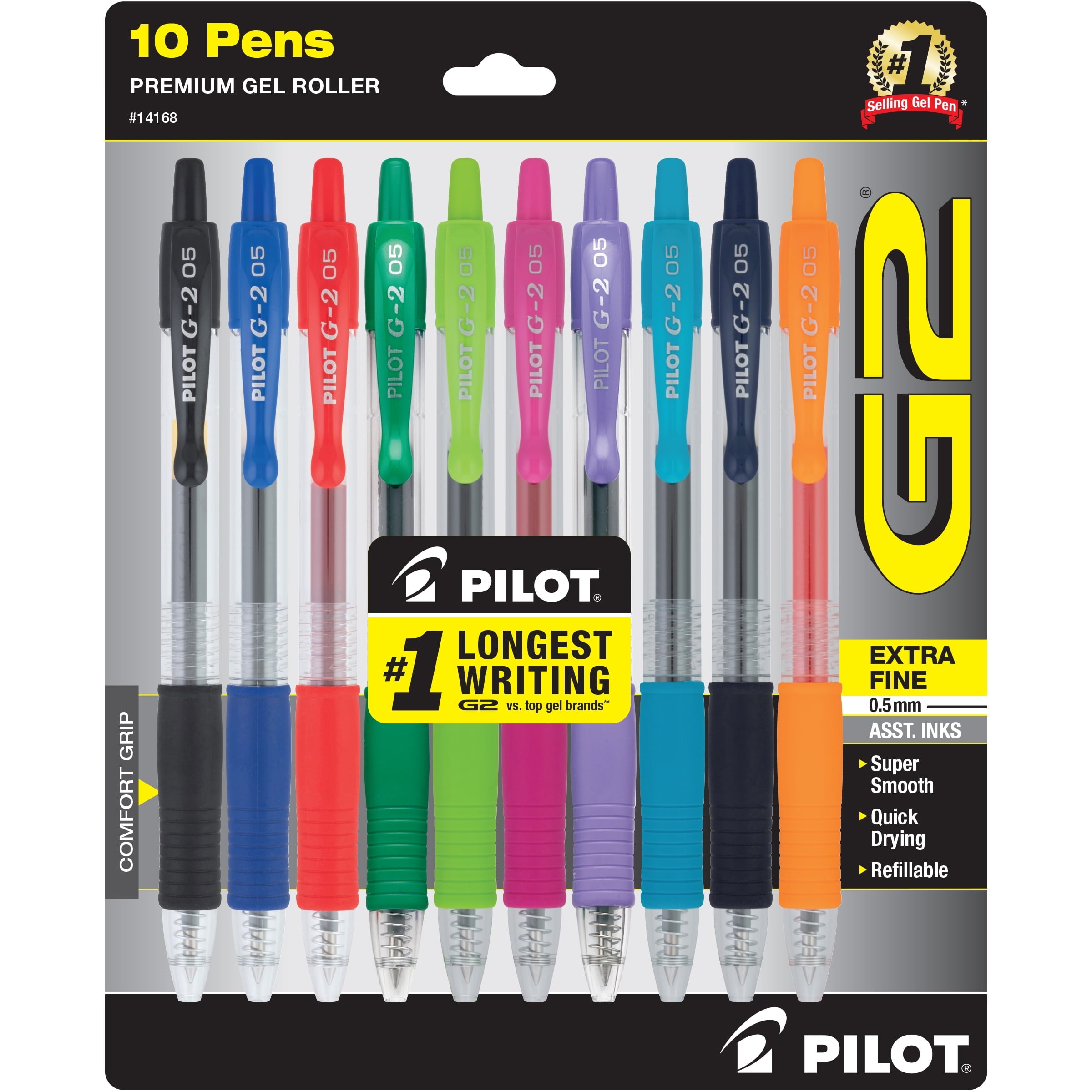 Retractable Gel Ink Pens, Extra Fine Point (0.5mm), Assorted, 10 Count
