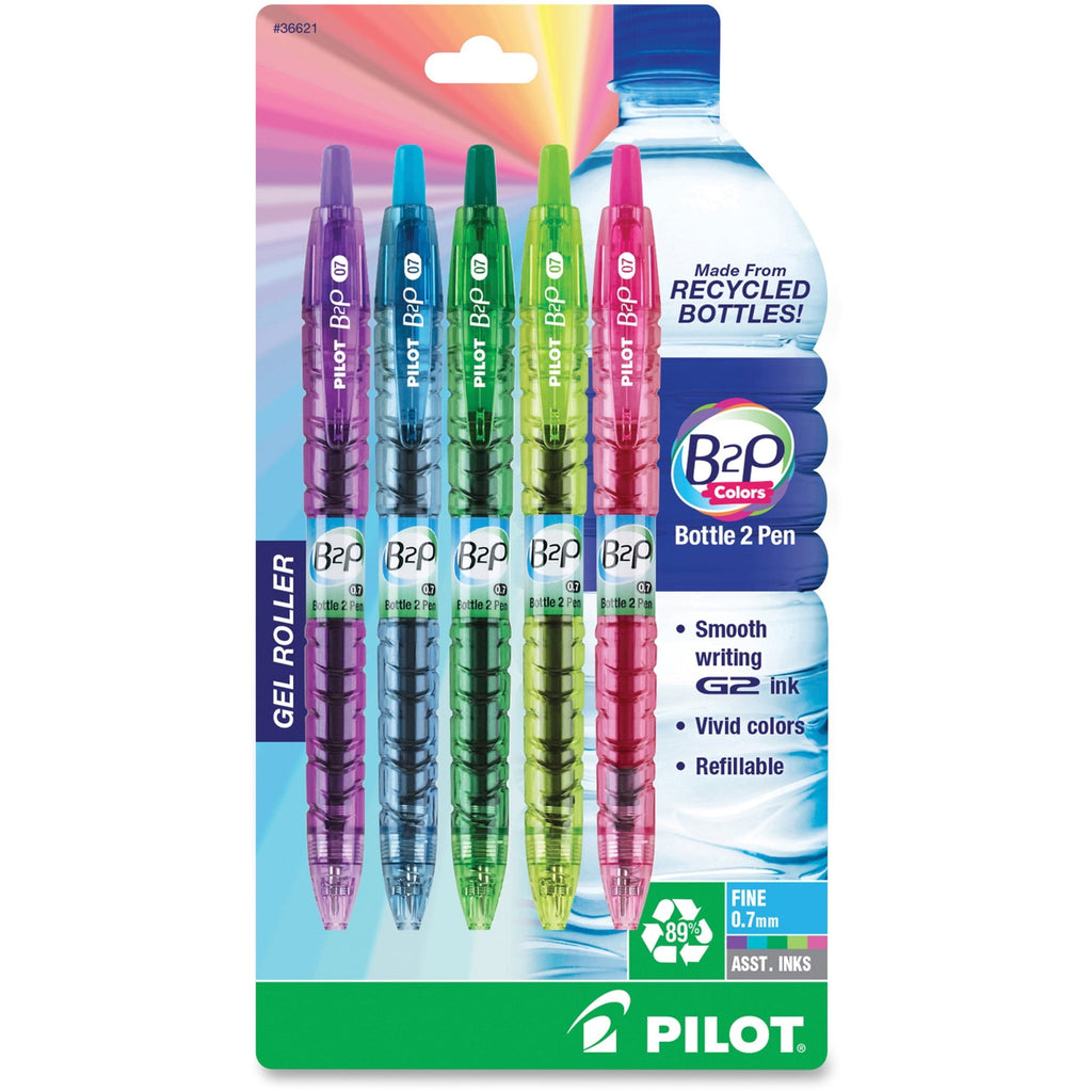 Pilot Bottle to Pen (B2P) Be Green Fine Point Gel Pens, Assorted Ink, 5 Count