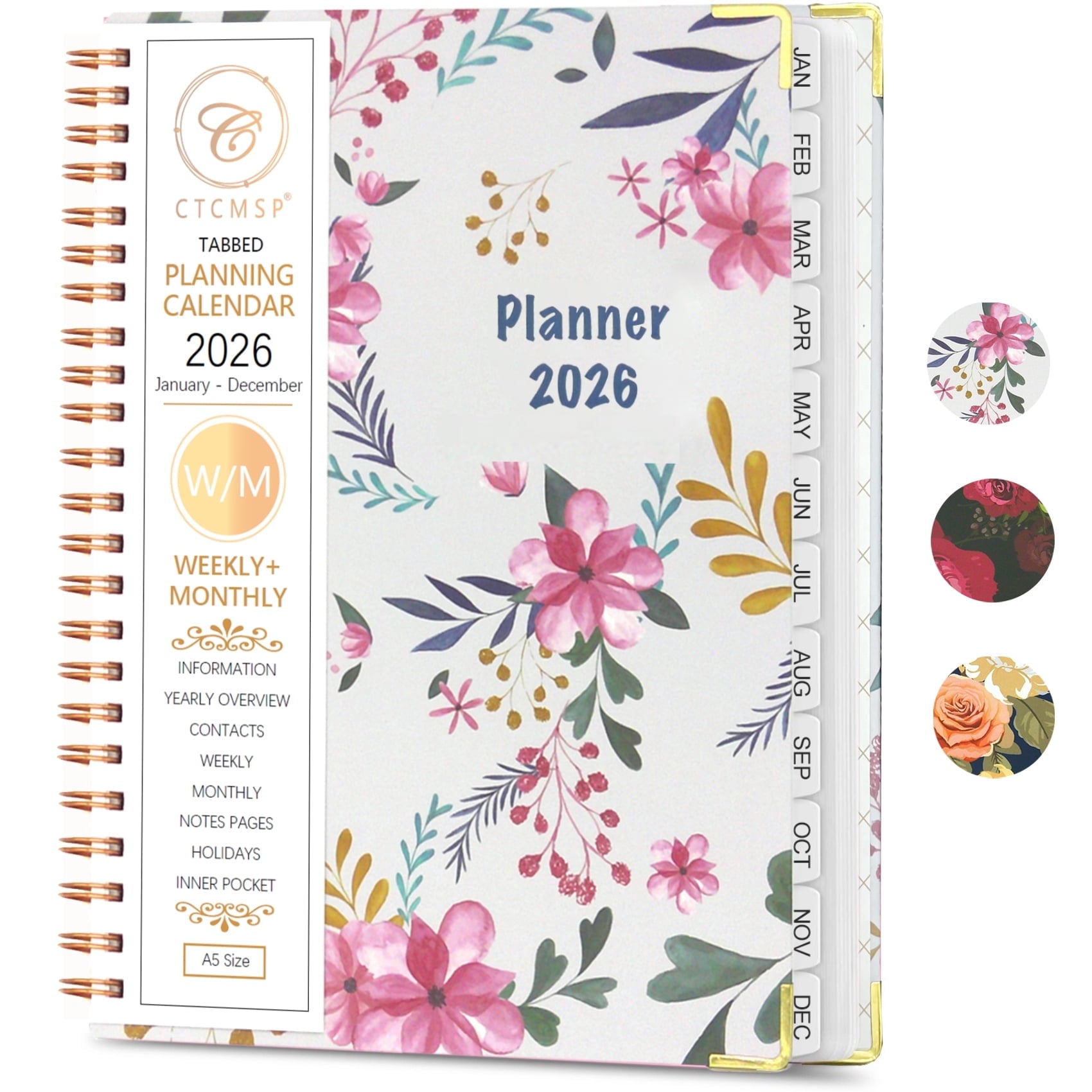 Planner 2026 Calendar Notebook(Jan-Dec.2026,6.3"x8.5") Weekly Monthly Flower Planner for Women Men 2026 Academic Plan...
