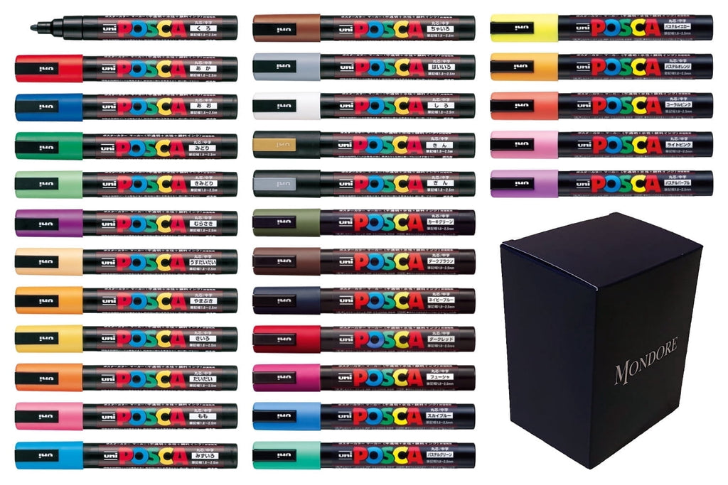 Mitsubishi Posca Paint Marker Pen Medium Point, 29 Vivid Colors, Water-Based Pigment Ink, Non-Toxic, Waterproof, Lightfast, PC-5M