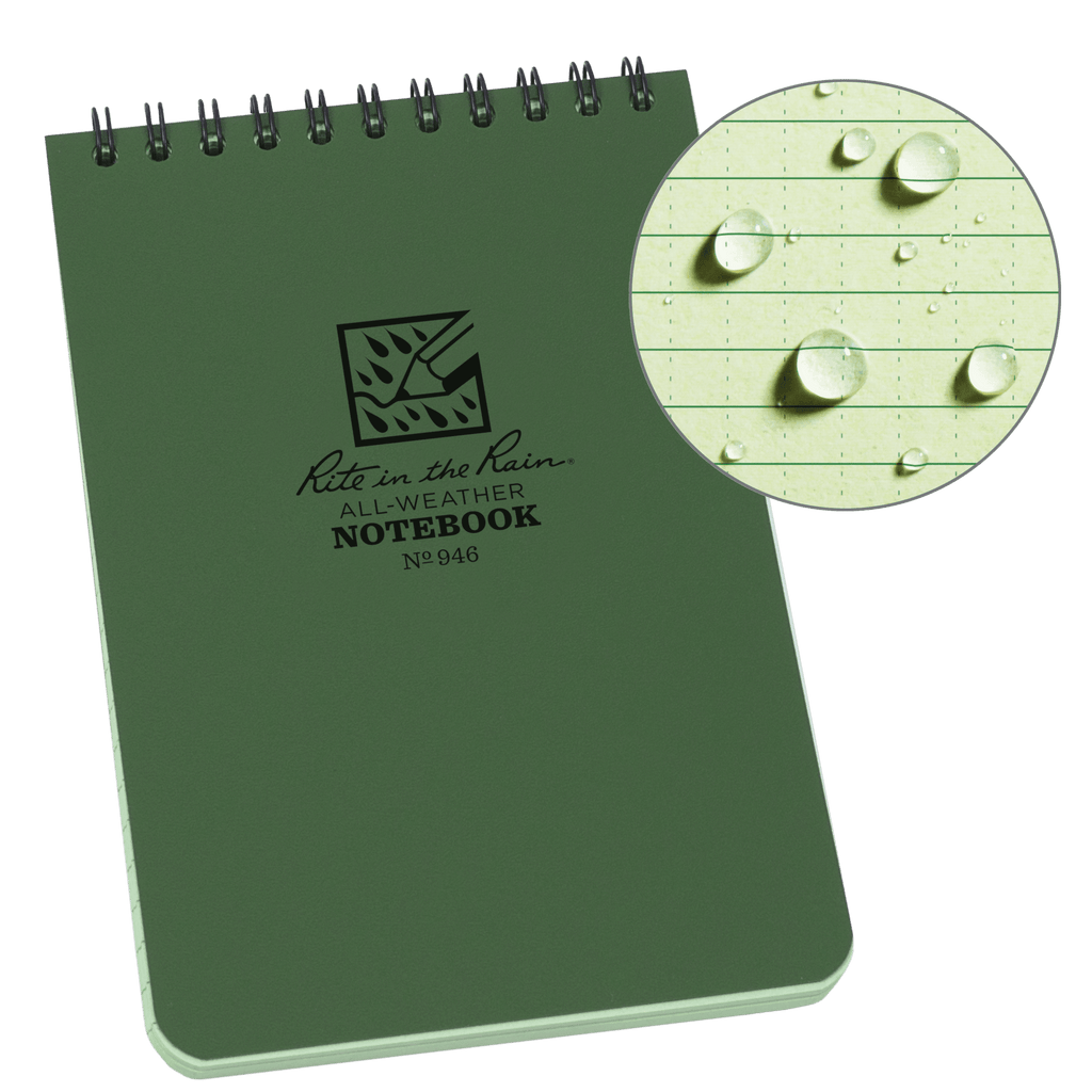 All-Weather Top-Spiral Notebook, 4" x 6", Green Cover, Universal Pattern (No. 946)