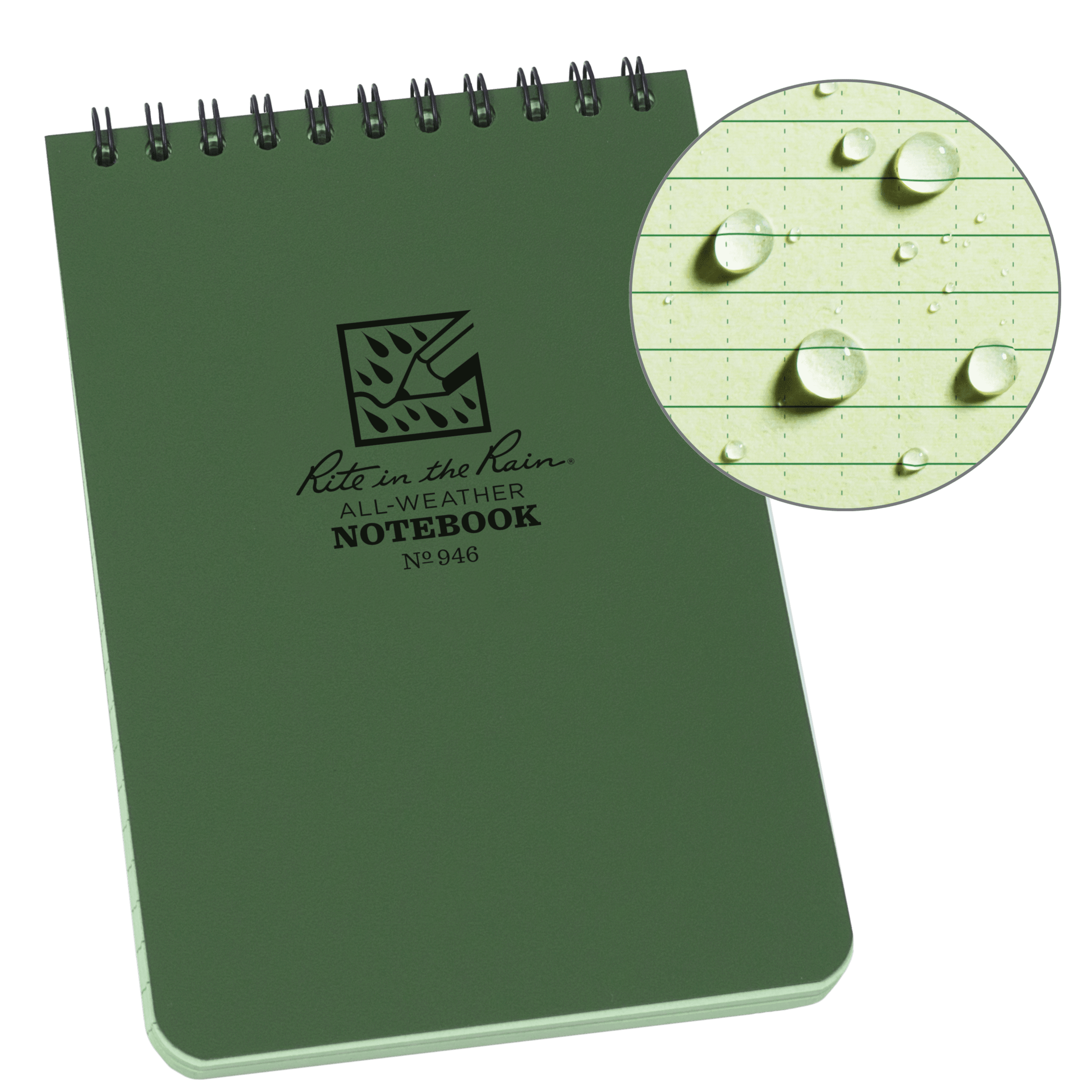 All-Weather Top-Spiral Notebook, 4" x 6", Green Cover, Universal Pattern (No. 946)