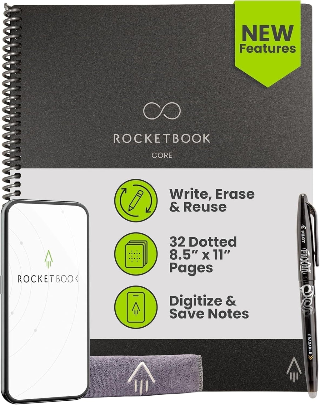 Reusable Core Notebook - Dotted, Letter Size, Black