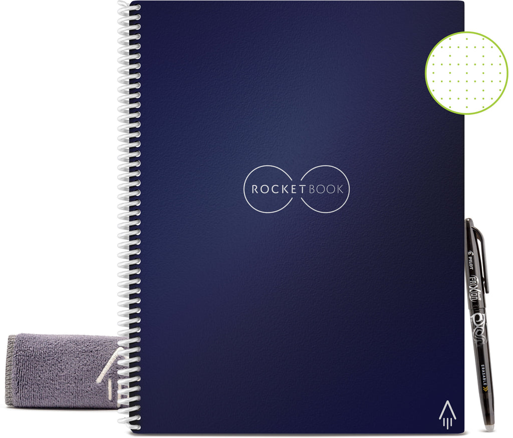 Rocketbook Core Smart Reusable Notebook, Dot-Grid, 32 Pages, 8.5" x 11", Blue