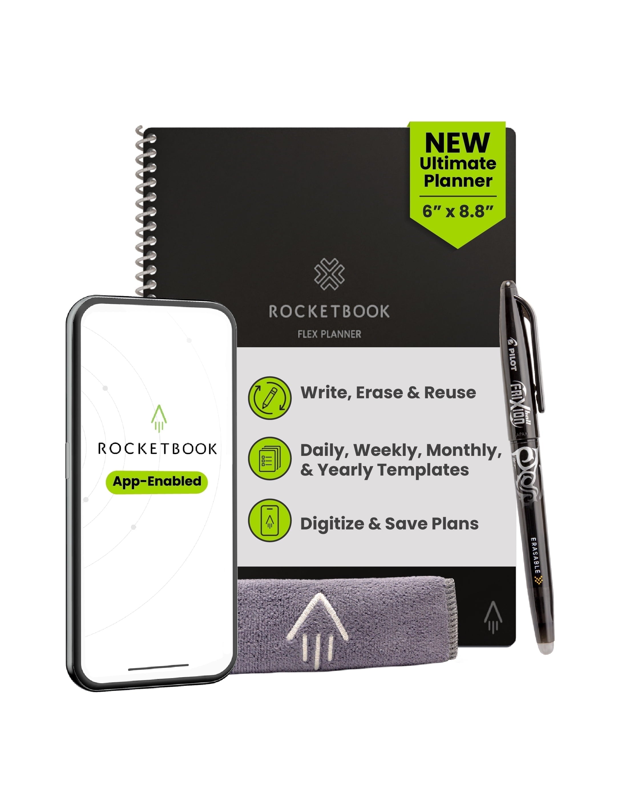 Reusable Flex Planner - Daily, Weekly, Monthly, Annual Executive Size Black