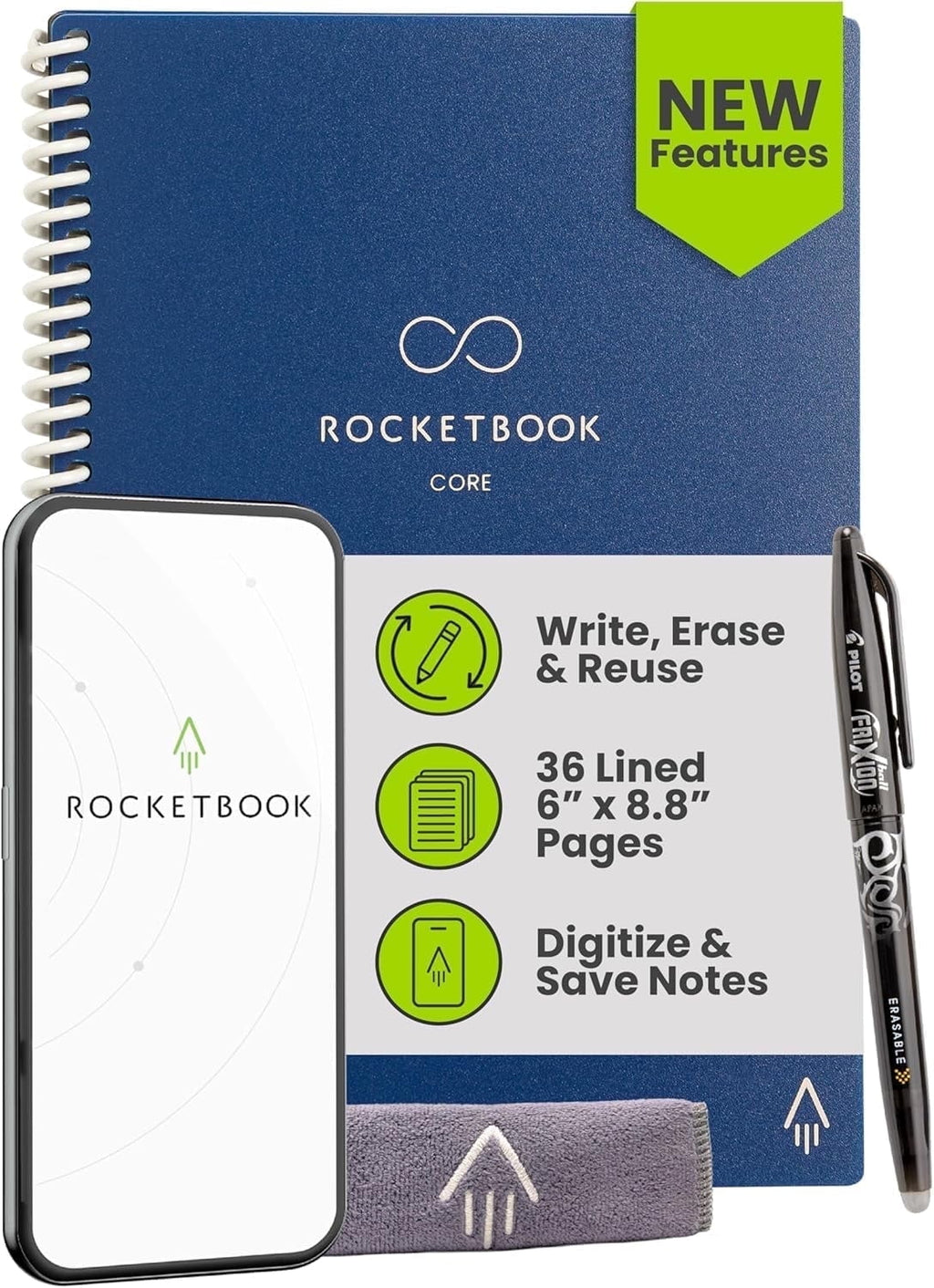 Rocketbook Smart Reusable Core Notebook - Lined, Executive Size, Navy Blue
