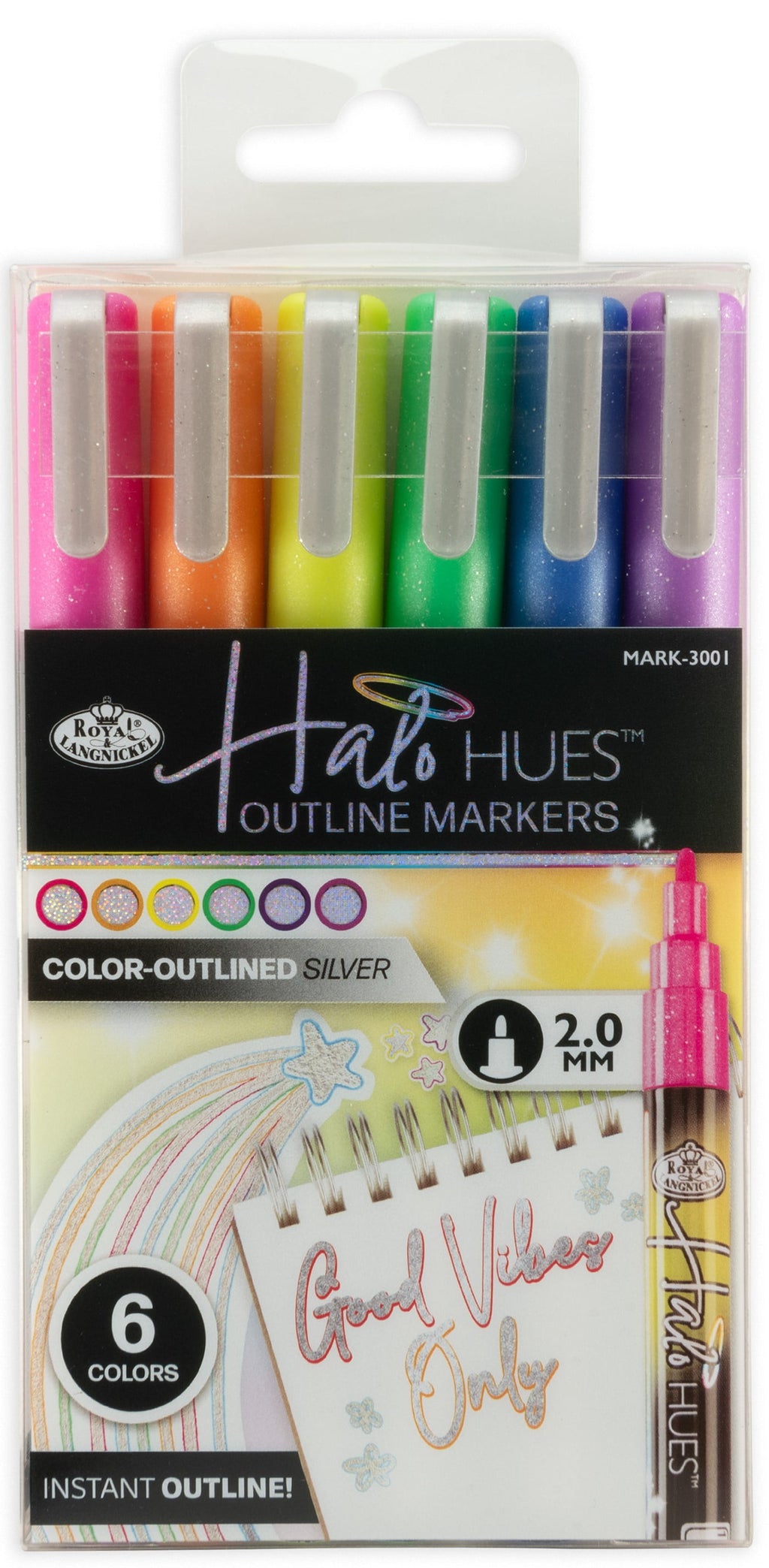 6pc Outline Marker Set, Halo Hues
