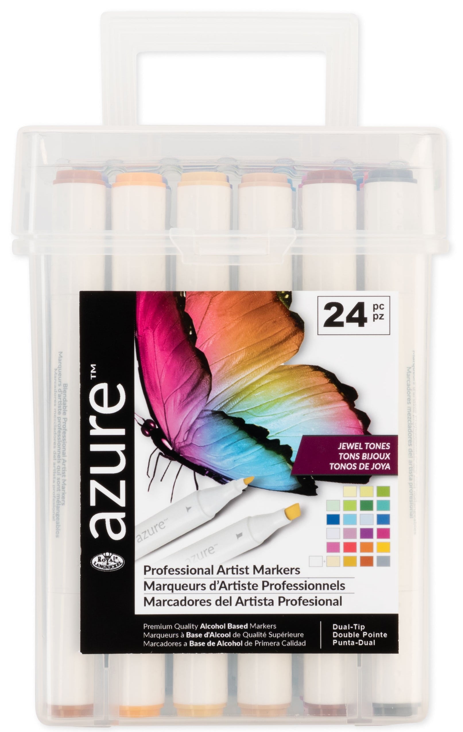Azure 24-Color Dual Tip Alcohol Marker Set Jewel Tones