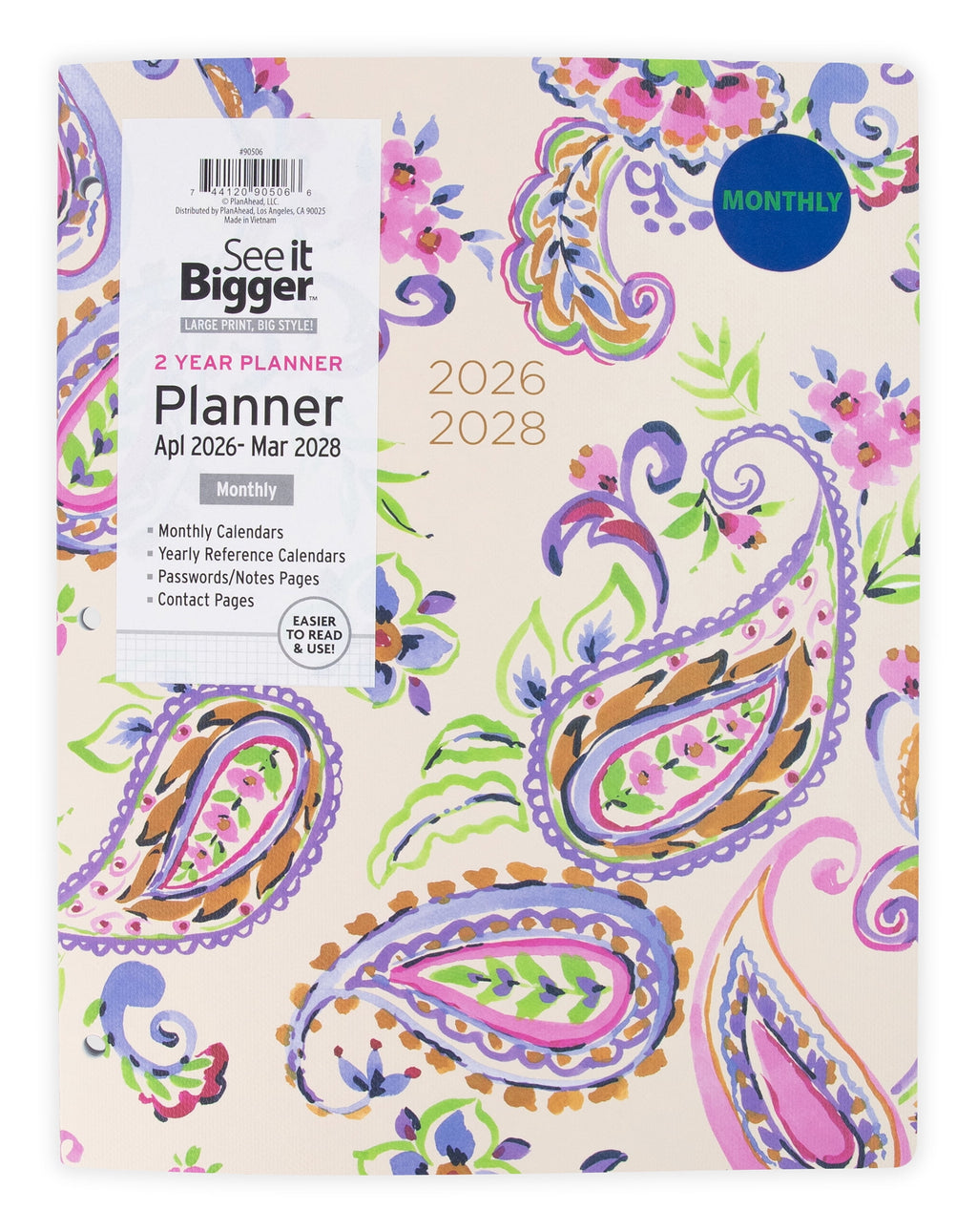 See It Bigger Monthly Planner, Large (8.5" x 11"), Paisley, 2-Year: Apr 2026  Mar 2028