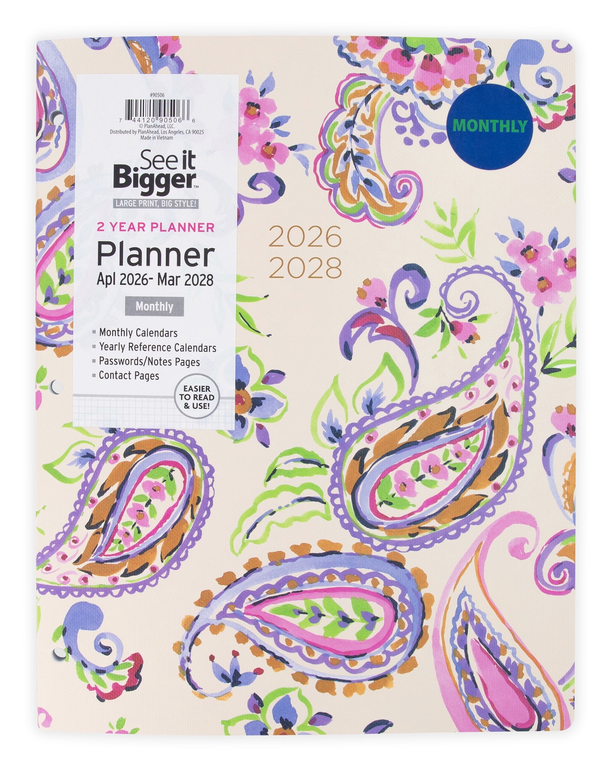 See It Bigger Monthly Planner, Large (8.5" x 11"), Paisley, 2-Year: Apr 2026  Mar 2028