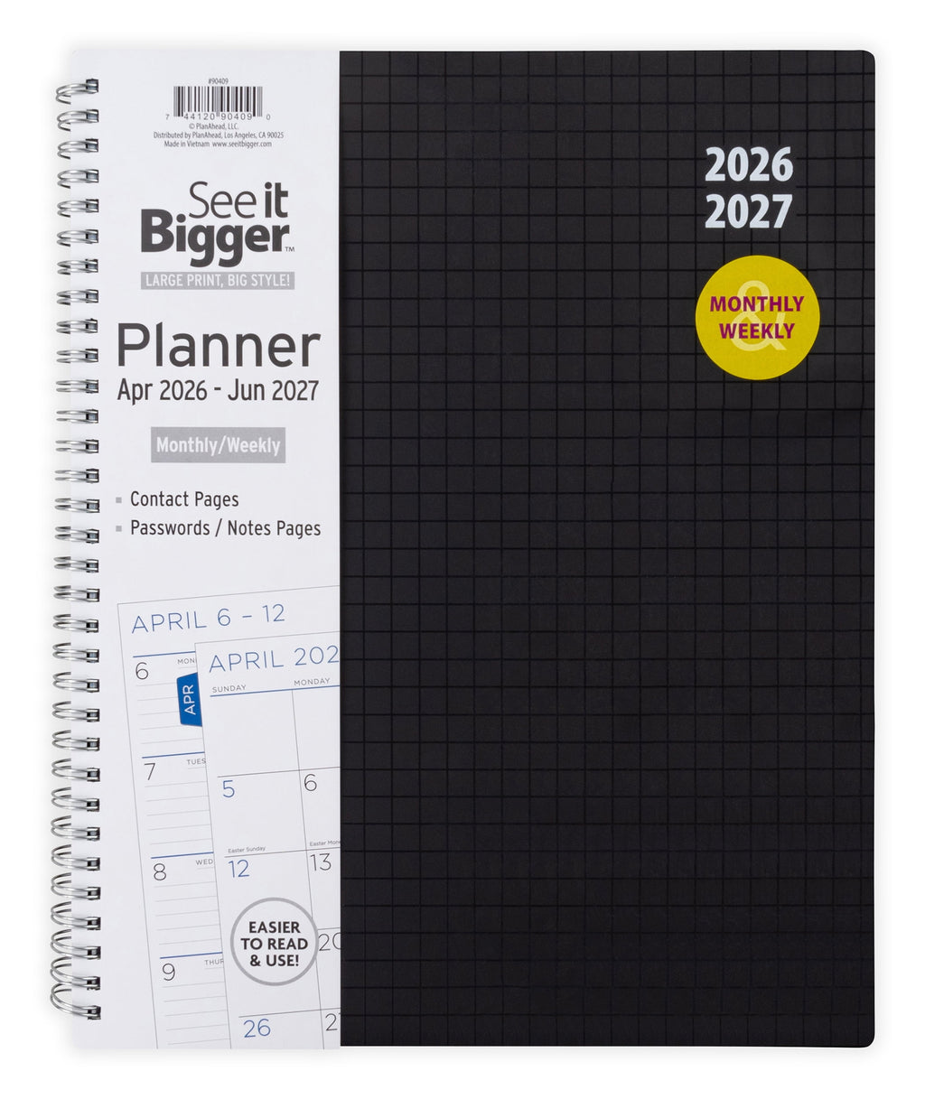 M/W Planner, Large (9" x 11"), Black, 15-Month: Apr 2026 - Jun 2027