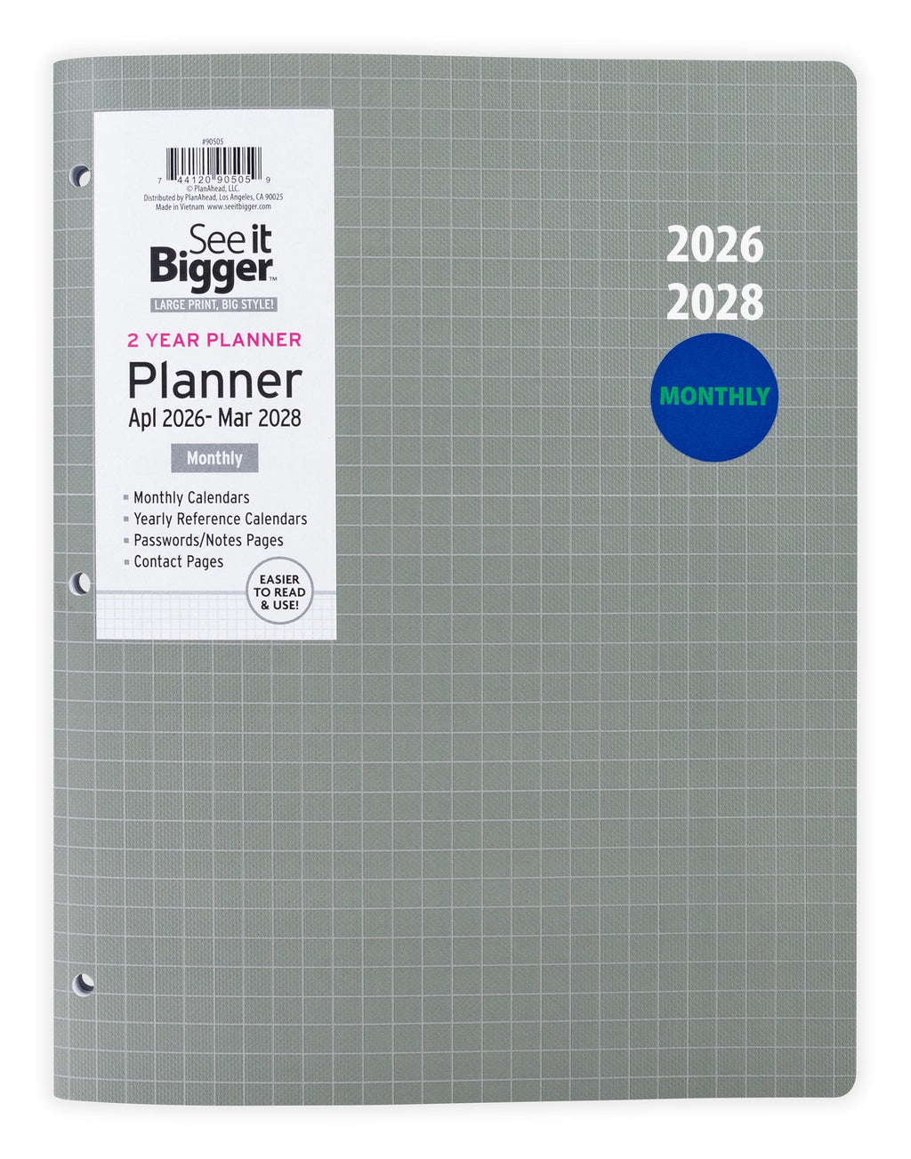 Monthly Planner, Large (8.5 x 11), Grey, 2-Year: Apr 2026 - Mar 2028