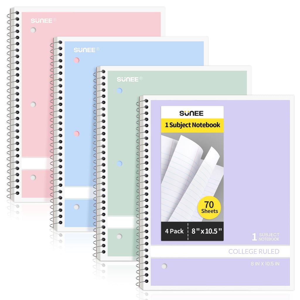 Spiral Notebook, Thick Durable 1-Subject notebook,8 x 10.5 Inches, 70 Sheets, 4 Packs