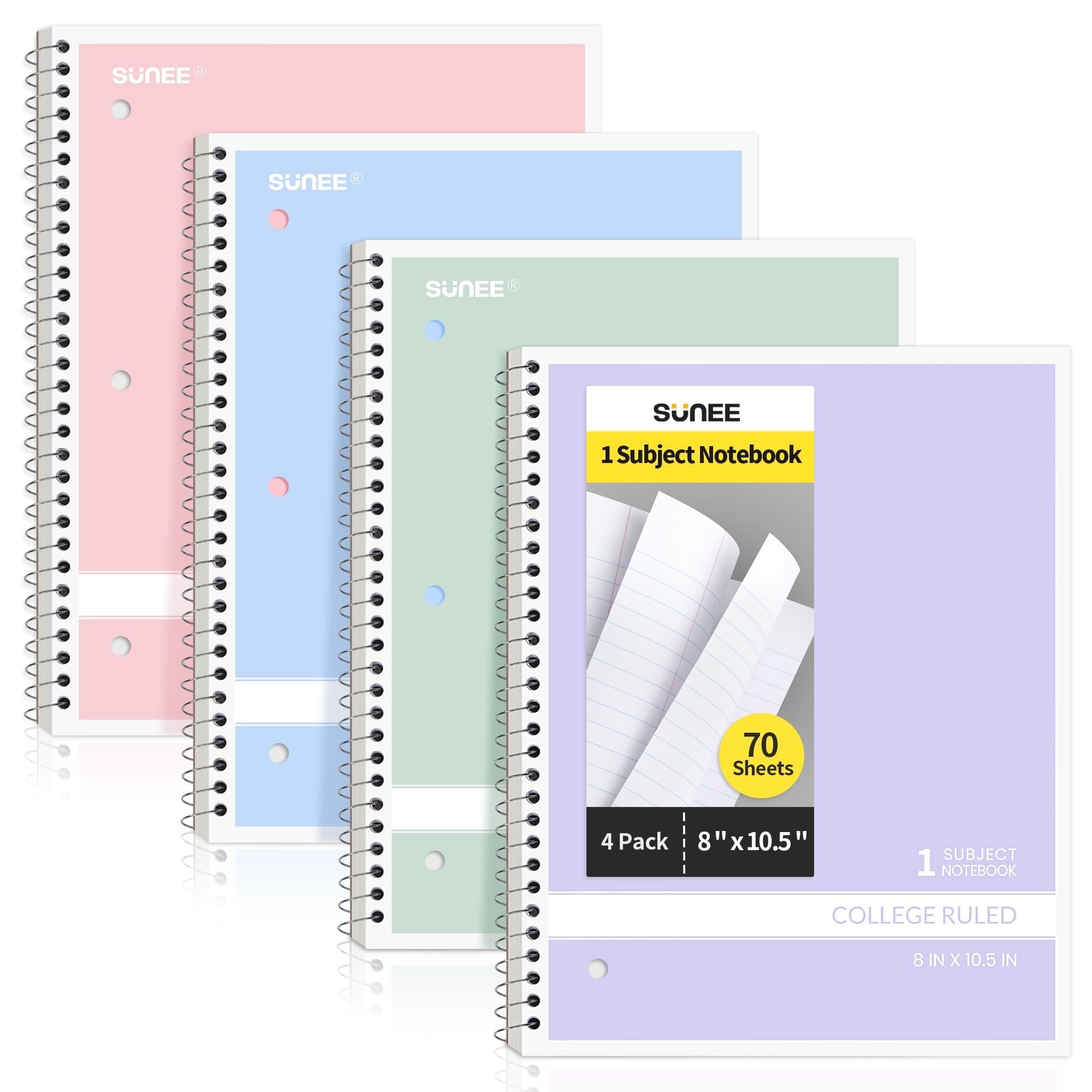 Spiral Notebook, Thick Durable 1-Subject notebook,8 x 10.5 Inches, 70 Sheets, 4 Packs