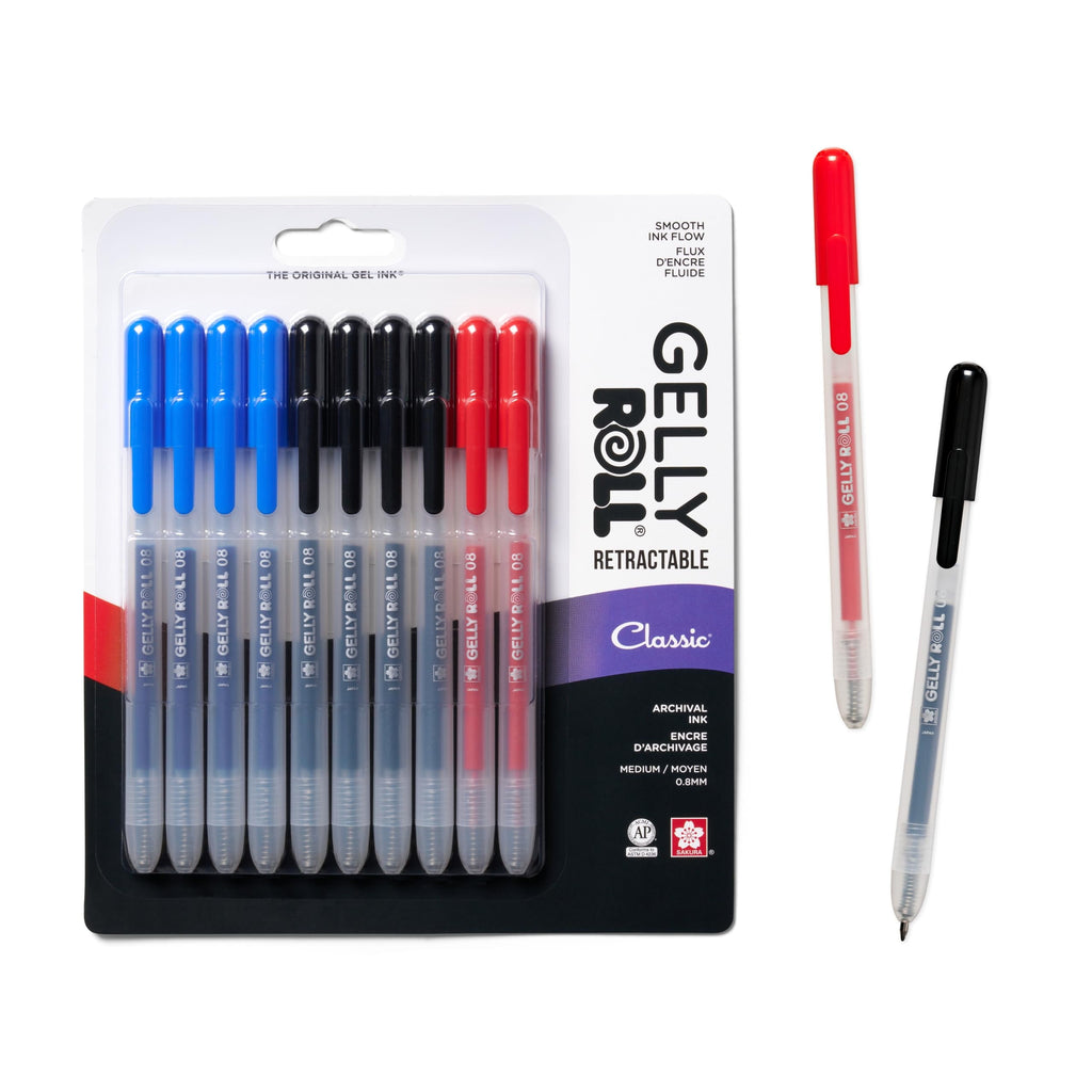 Sakura Gelly Roll Retractable Gel Pens Colored - Classic Color Set - Medium Point Ink Pen for Journaling, Art, or Drawing - Colored Gel Pens