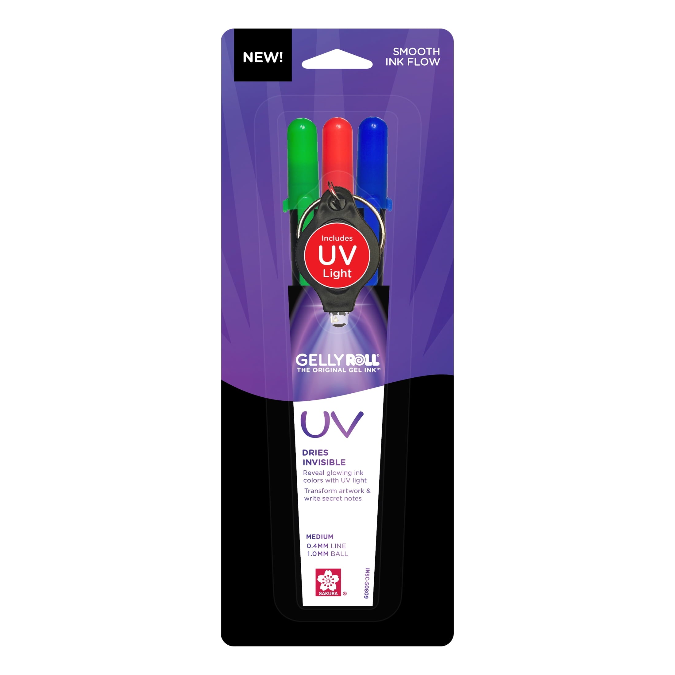 UV-Ink Gel Pen, Bold Point, 3 Colors - Red, Blue, & Green, 3-pc set