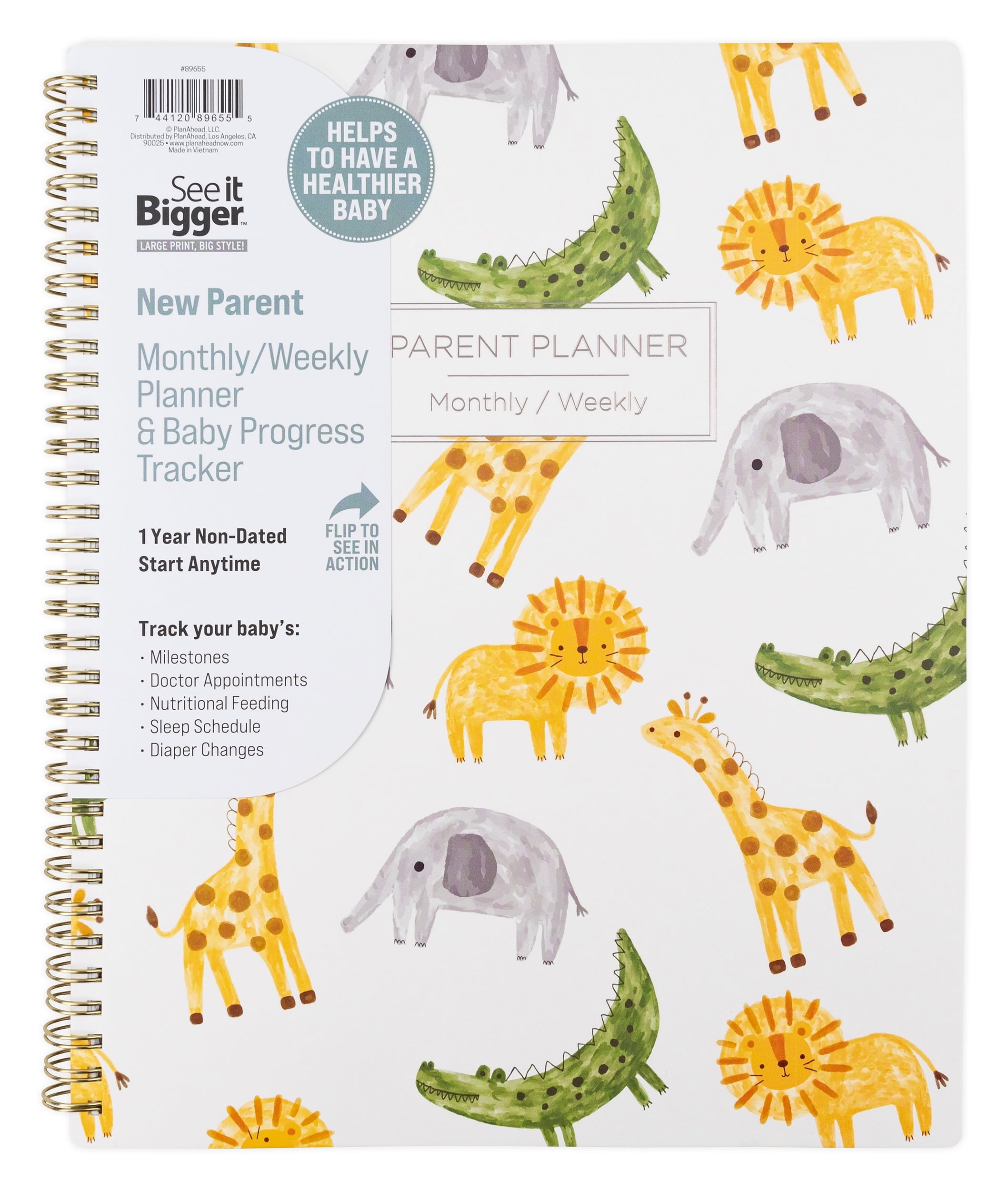 Parent Planner Large Monthly Weekly (9" x 11") Animals 12 Month Undated
