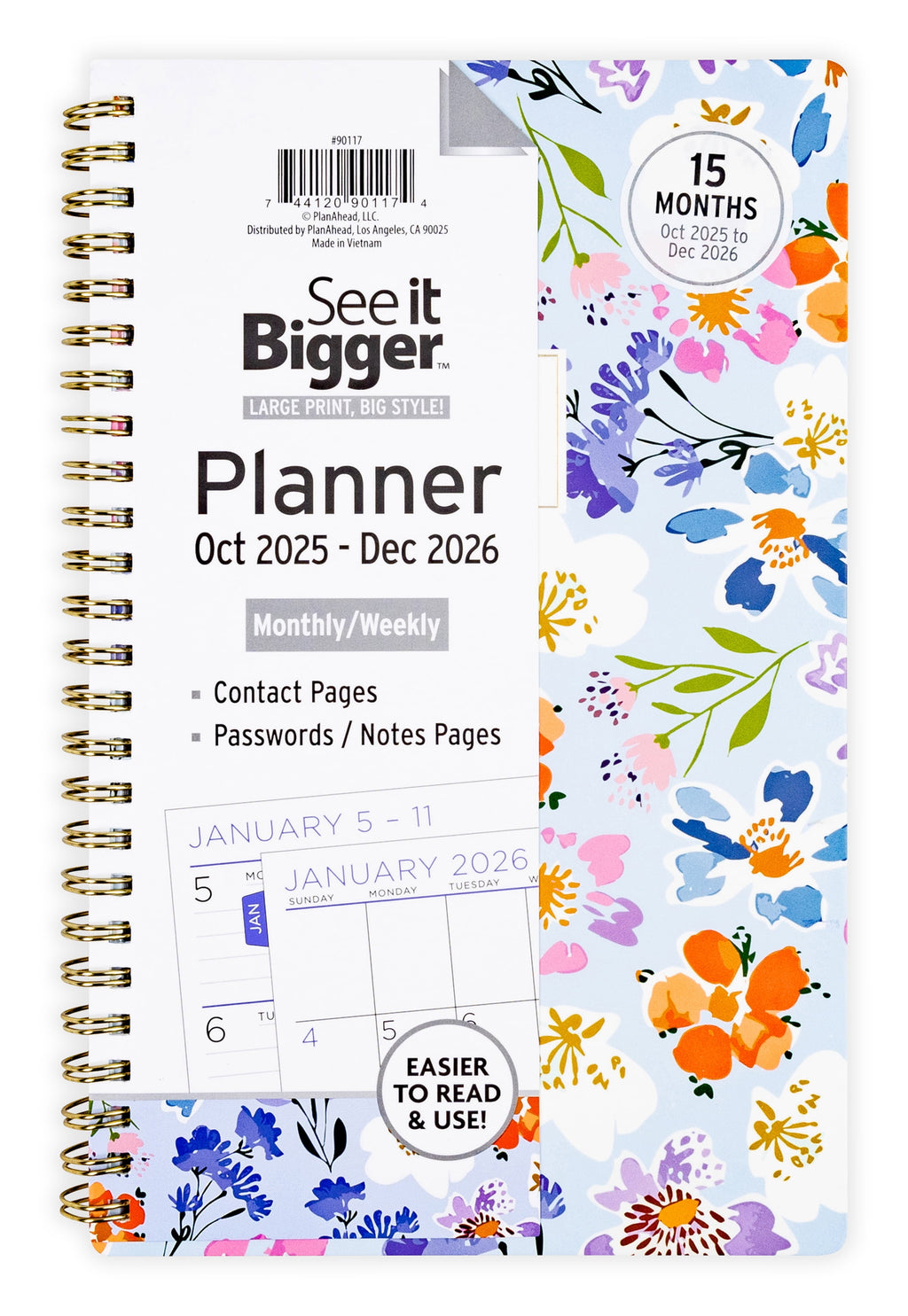 Monthly Weekly Planner Medium (5.5X 8.75) 15-Month, Oct 2025-Dec 2026