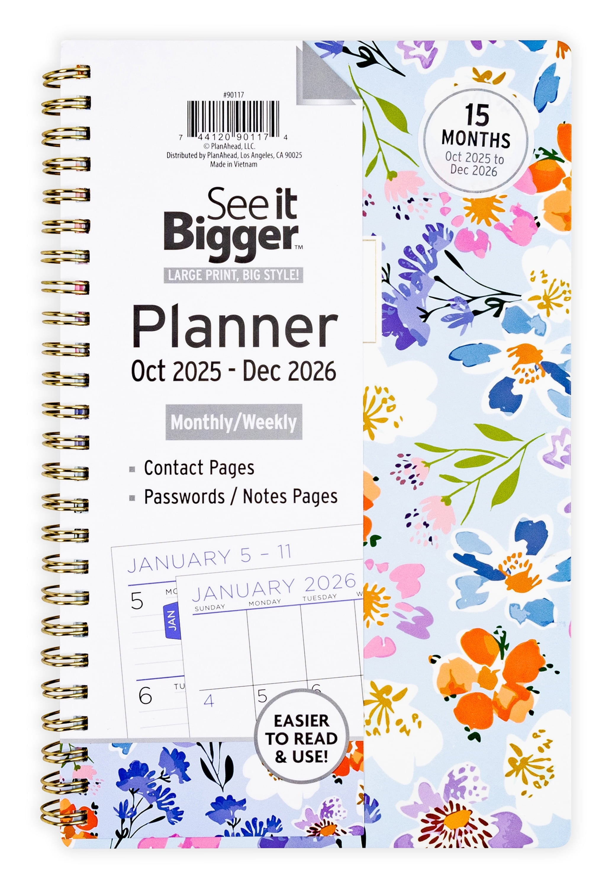 Monthly Weekly Planner Medium (5.5X 8.75) 15-Month, Oct 2025-Dec 2026