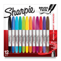 Brush Twin Permanent Markers, Brush Tip Marker and Ultra Fine Tip Marker, Assorted, 12 Count