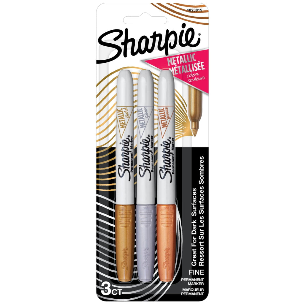 Metallic Permanent Markers, Fine Point, Assorted Metallic, 3 Count