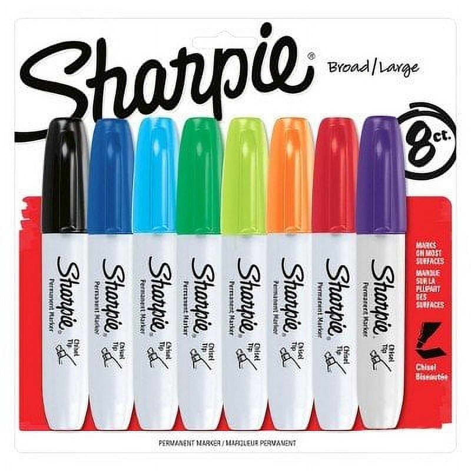 Permanent Markers, Chisel Tip, Assorted Colors, 8 Count