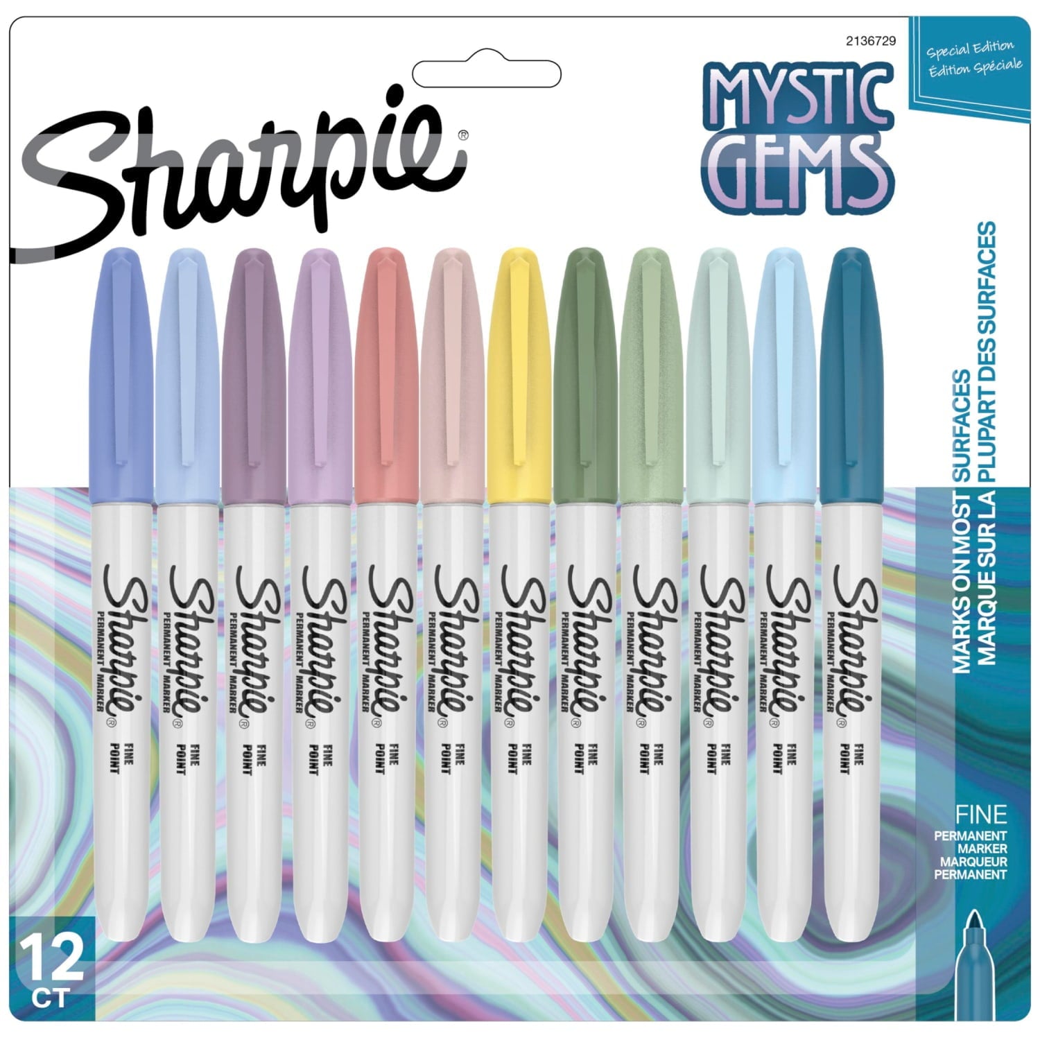 Permanent Markers, Mystic Gem Special Edition, Fine Point, Assorted Colors, 12 Count